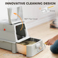 Charger l'image dans la visionneuse de la galerie, 80L Stainless Steel Cat Litter Box with Lid, XL Metal Litter Box for Big Cats with 180° Flip Cover, Pull-Out Drawer Tray, High Sided, Pedal, Metal Scoop, Light Grey
