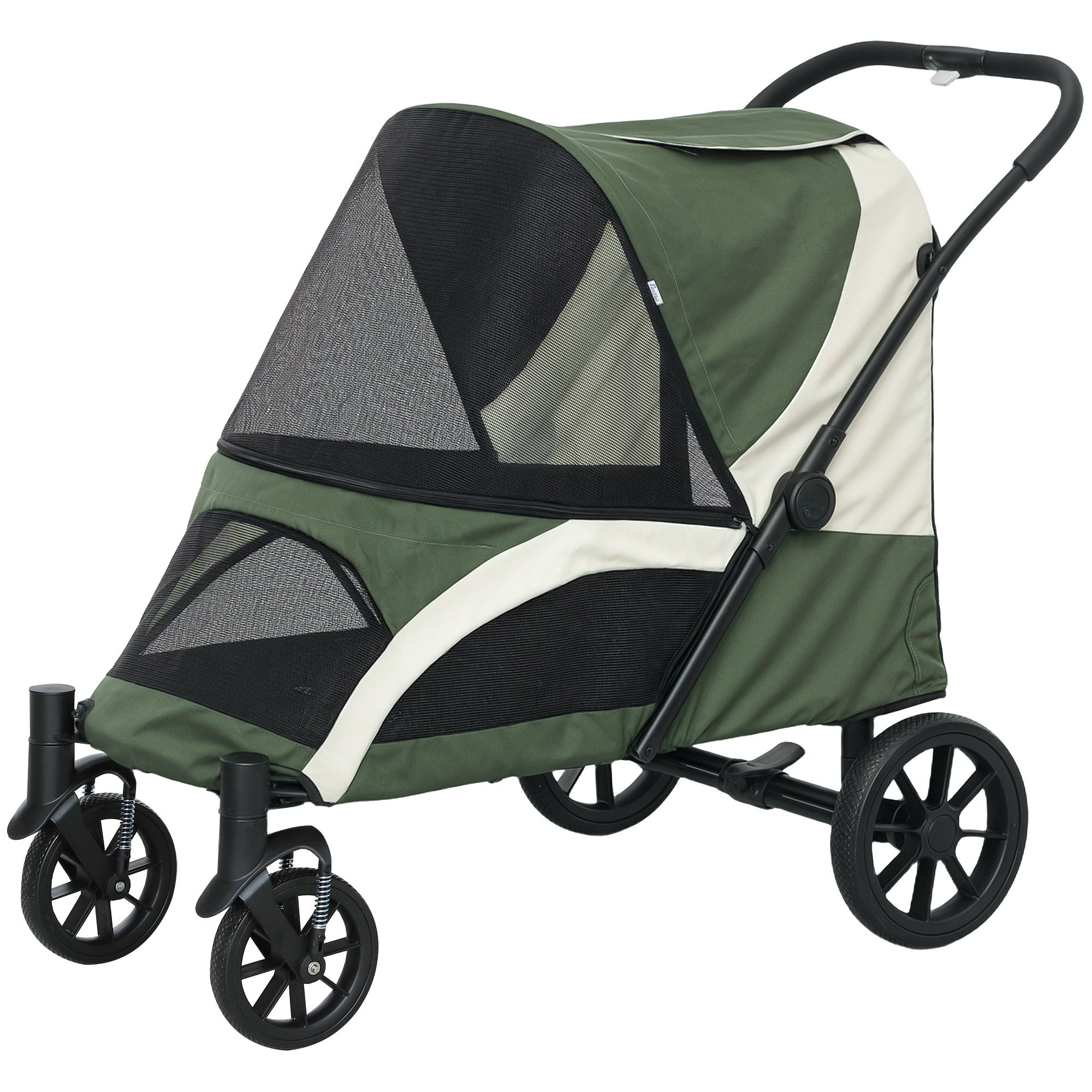 Pet Stroller for Small Medium Large Dogs and Cats, Foldable Dog Stroller with 4 Wheels, Shock-Absorbing Frame, Safety Leashes, Brakes, for Pets up to 66 lbs, Dark Green