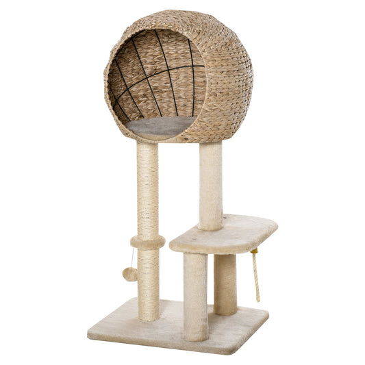 Cat Tree with Sisal Scratching Post Condo and Hanging Rope 39" H, Beige