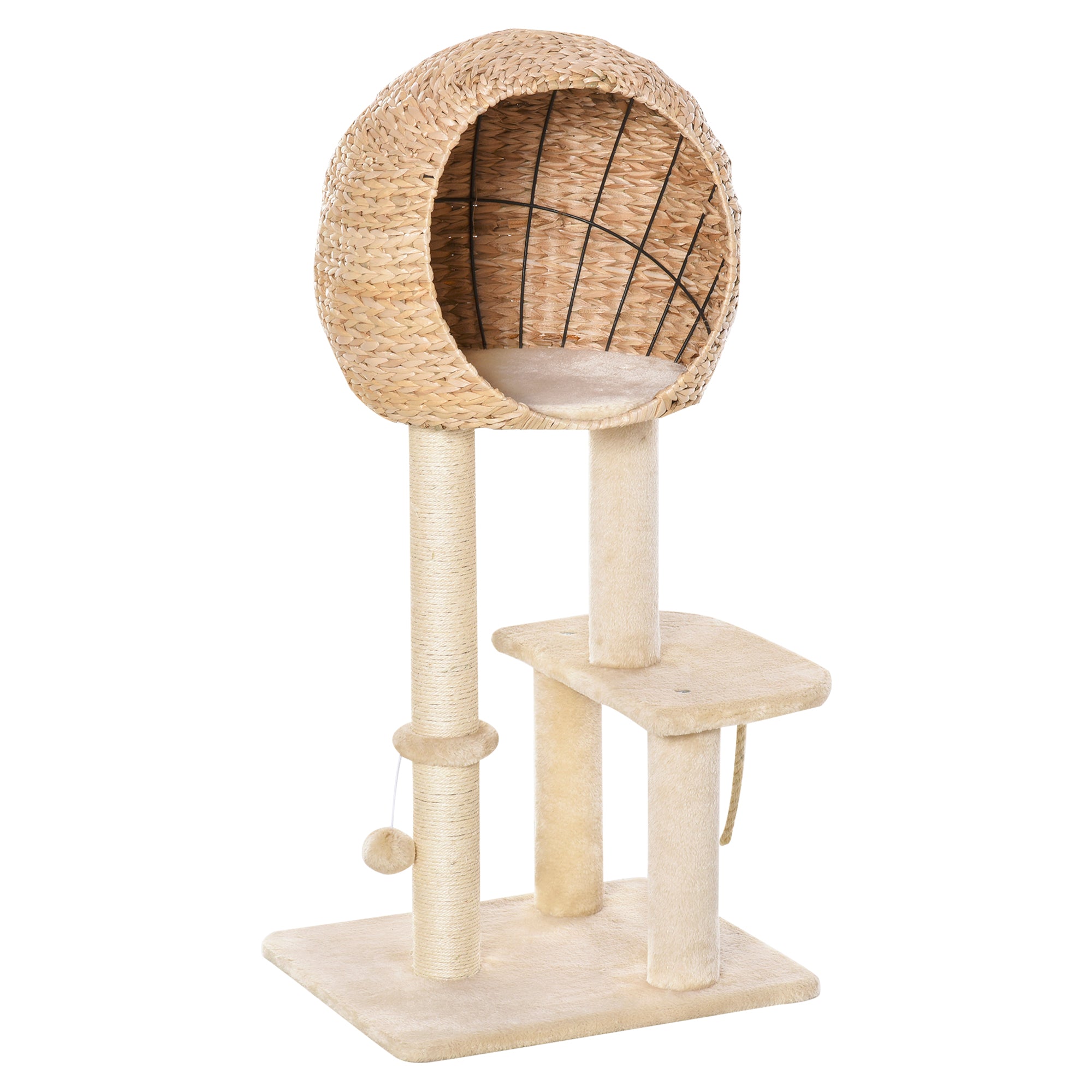 Cat Tree with Sisal Scratching Post Condo and Hanging Rope 39" H, Beige