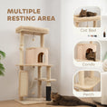Load image into Gallery viewer, Cat Tree for Indoor Kittens, 132cm Cat Tower with Scratching Posts and Pad, Bed, House, Jumping Platform, Grooming Brush, Toy Balls, Anti-Tip Kit, Cat Climbing Frame, Beige
