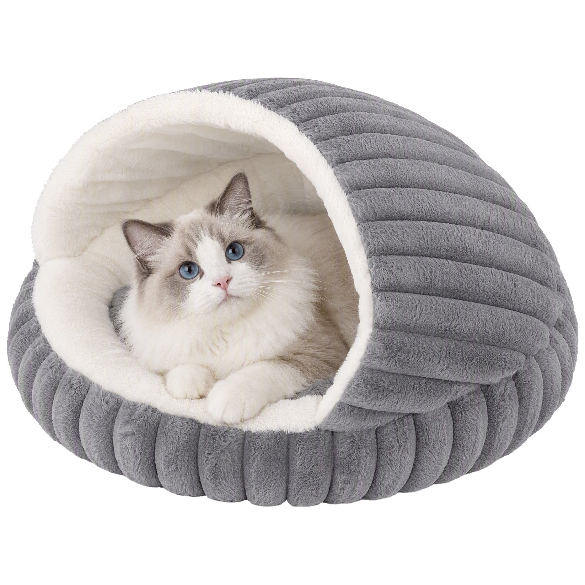 Cat Bed for Indoor Kittens, Cat Cave House with Non-Slip Bottom and Washable Cushion, Soft Pet Bed for Indoor Warmth & Comfort, 50 x 50 x 32 cm, Grey