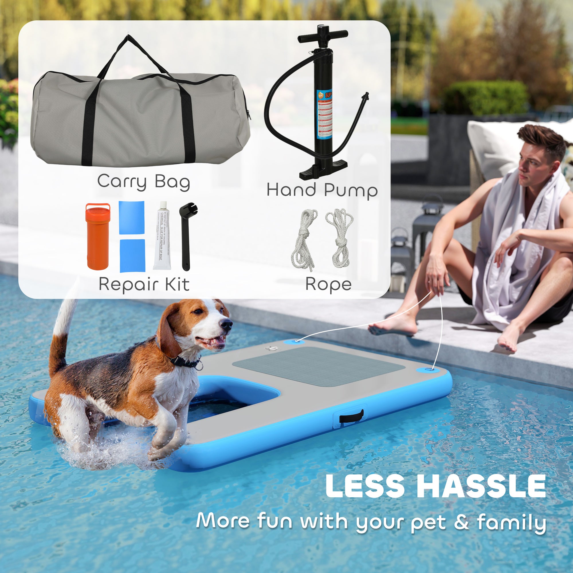 Dog Water Ramp Floating Water Ladder Step for Swimming Pets Up to 286 lbs, Non-Slip Dog Boat Ramp for Pool, Lake, Boat, Dock