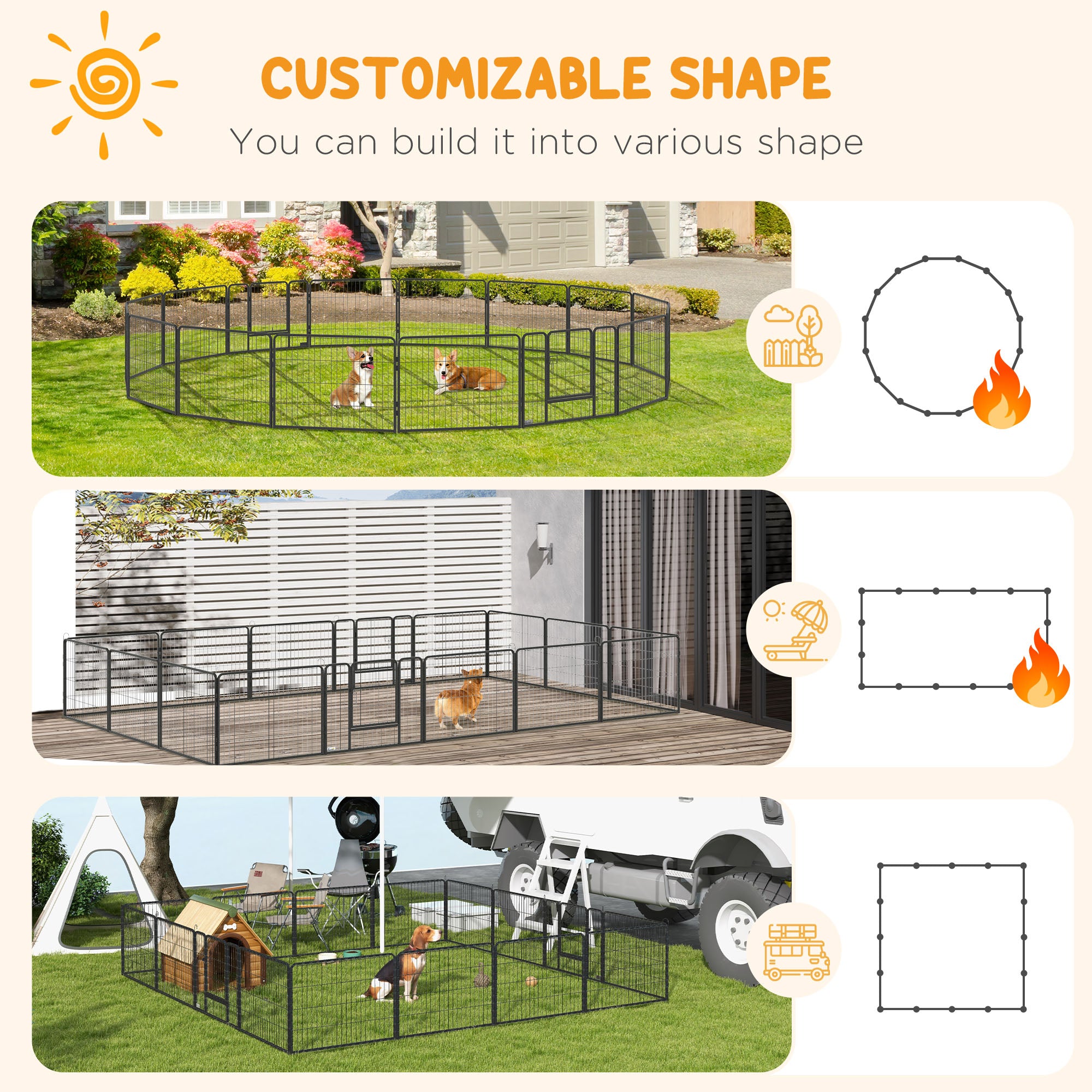 Dog Pen, 16 Panels Puppy Pen 60cm High, Heavy Duty Pet Playpen Portable for Indoor Outdoor, for Dogs, Ducks