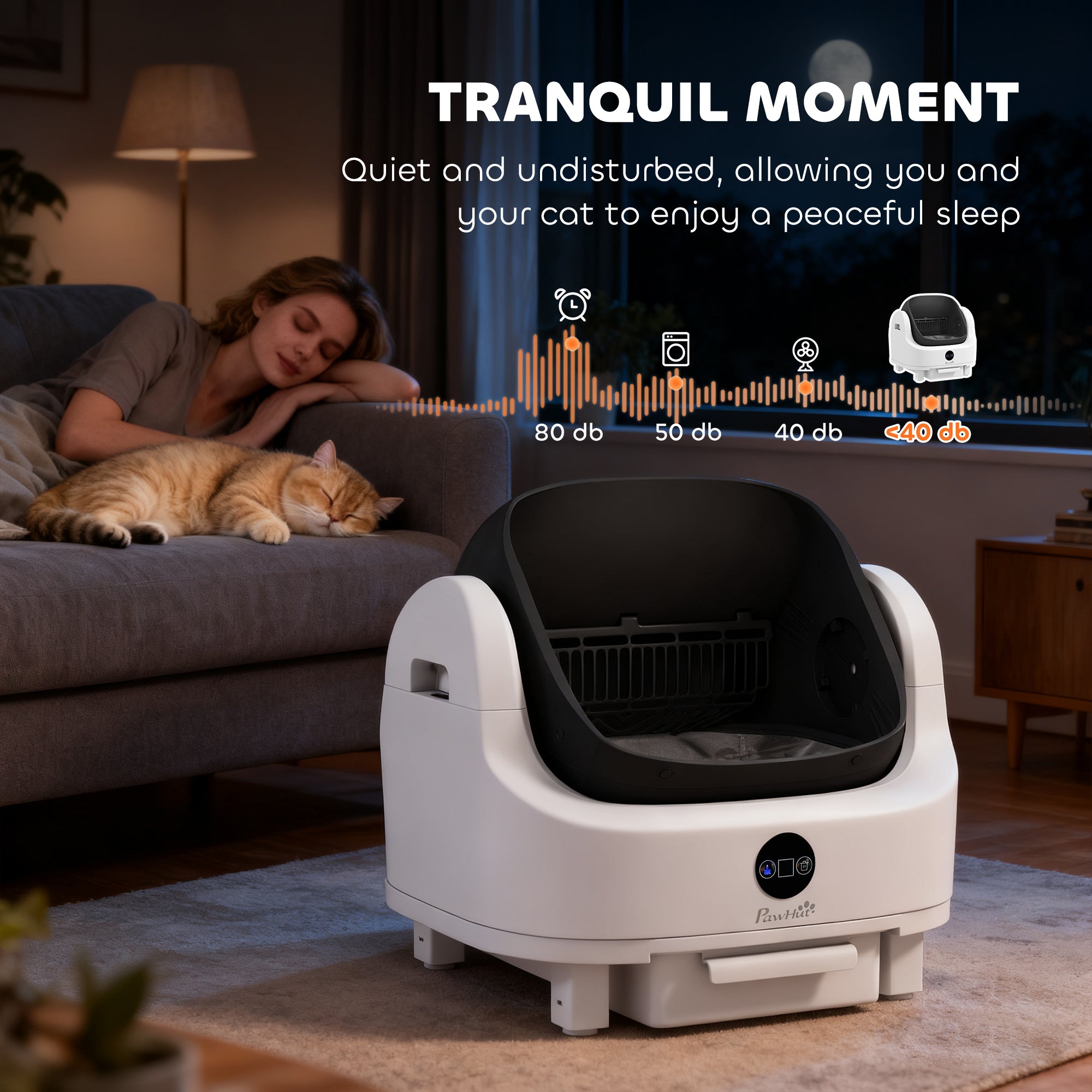 Self Cleaning Litter Box, Open-Top Automatic Cat Litter Box with Integrated Safety Protection, Odor-Free Waste Disposal, Trash Bag, Large Waste Bin, for Multiple Cats