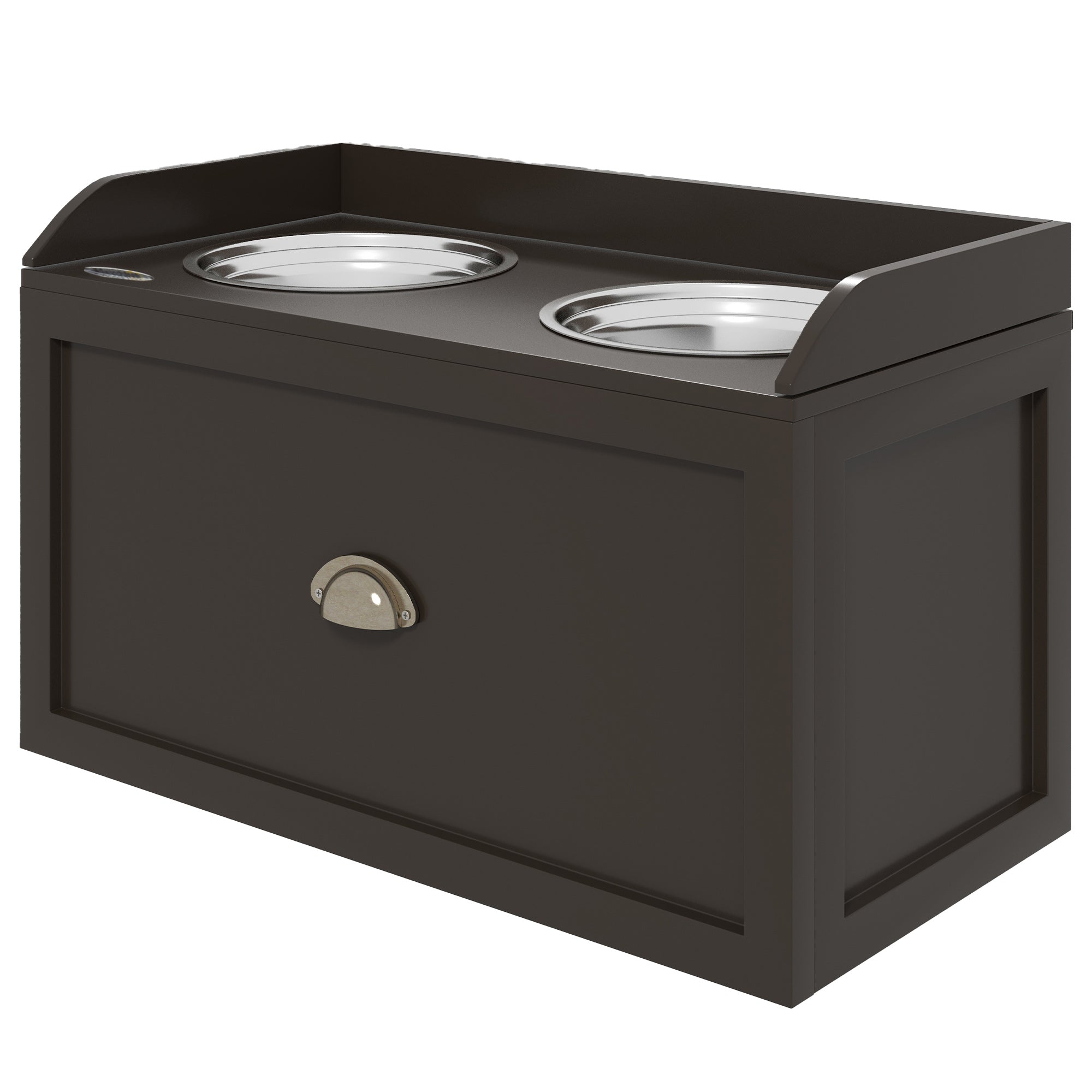 Elevated Dog Bowls for Large Dogs, Raised Pet Feeding Station with 2 Stainless Steel Bowls, Hidden Storage Drawer, Wood Stand for Cats, Coffee