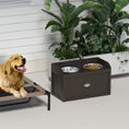 Load image into Gallery viewer, Elevated Dog Bowls for Large Dogs, Raised Pet Feeding Station with 2 Stainless Steel Bowls, Hidden Storage Drawer, Wood Stand for Cats, Coffee
