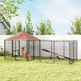 Load image into Gallery viewer, Outdoor Dog Kennel, Dog Run Outdoor with Rotating and Adjustable Height Bowls, Waterproof UV-Resistant Cover, Secure Lock, 11.3' x 4.7' x 5.1'
