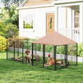 Load image into Gallery viewer, Outdoor Dog Kennel, Dog Run Outdoor with Rotating and Adjustable Height Bowls, Waterproof UV-Resistant Cover, Secure Lock, 11.3' x 4.7' x 5.1'
