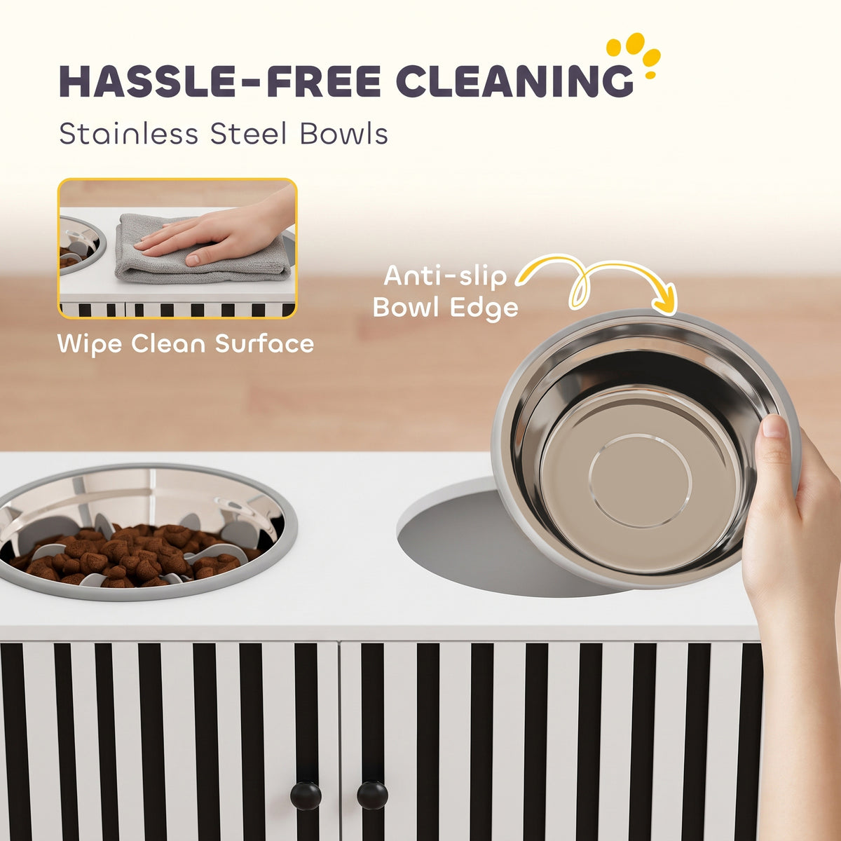 Elevated Dog Bowls with Storage Cabinet, Raised Dog Bowl Stand, Pet Feeding Station with Slow Feeder & Non-Slip, for Large Pets, White