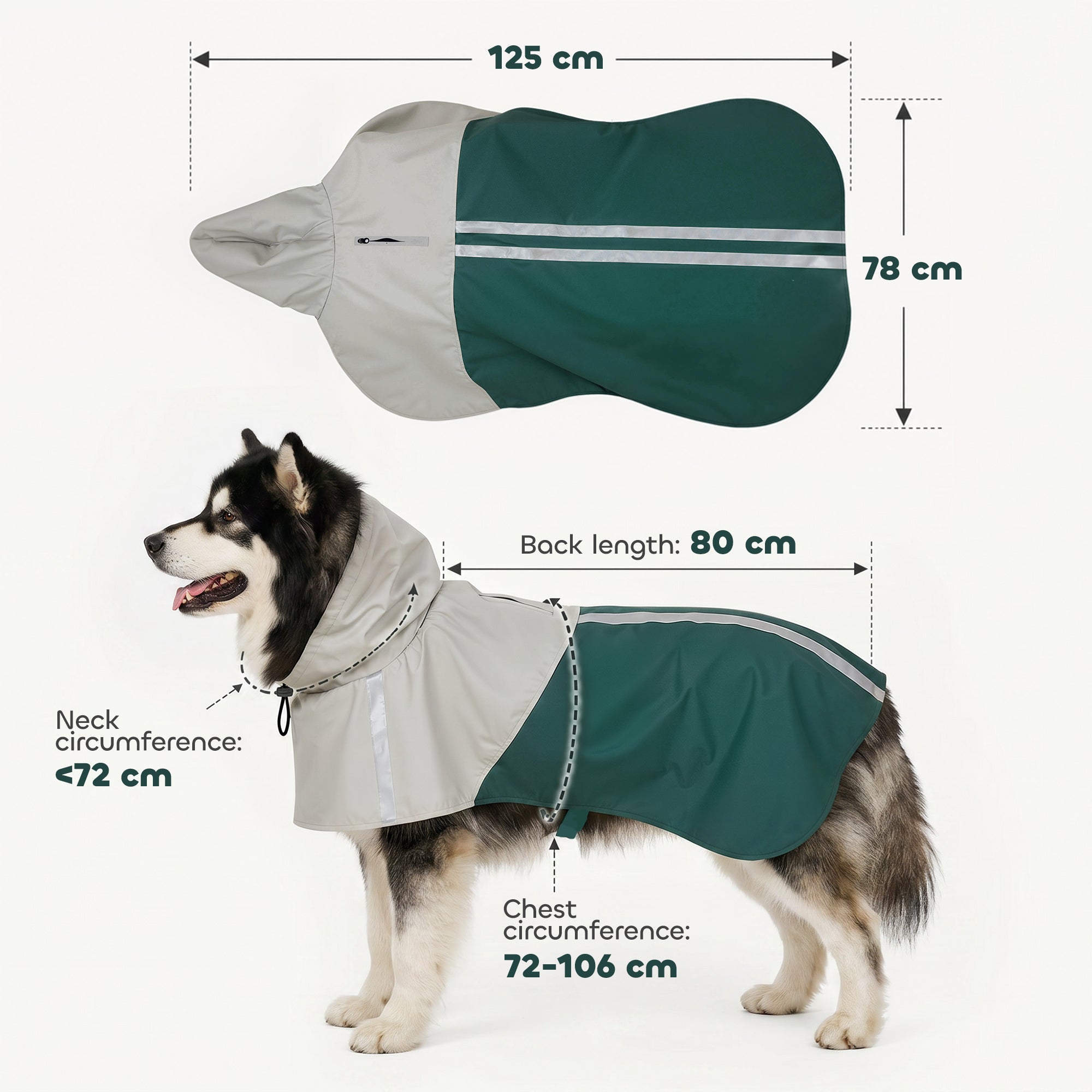 Dog Raincoat with Hood, Waterproof & Breathable Rain Jacket with Reflective Strips and Leash Hole, Adjustable Poncho for Extra Large Dogs, 30-40 KG Available, Green, XL