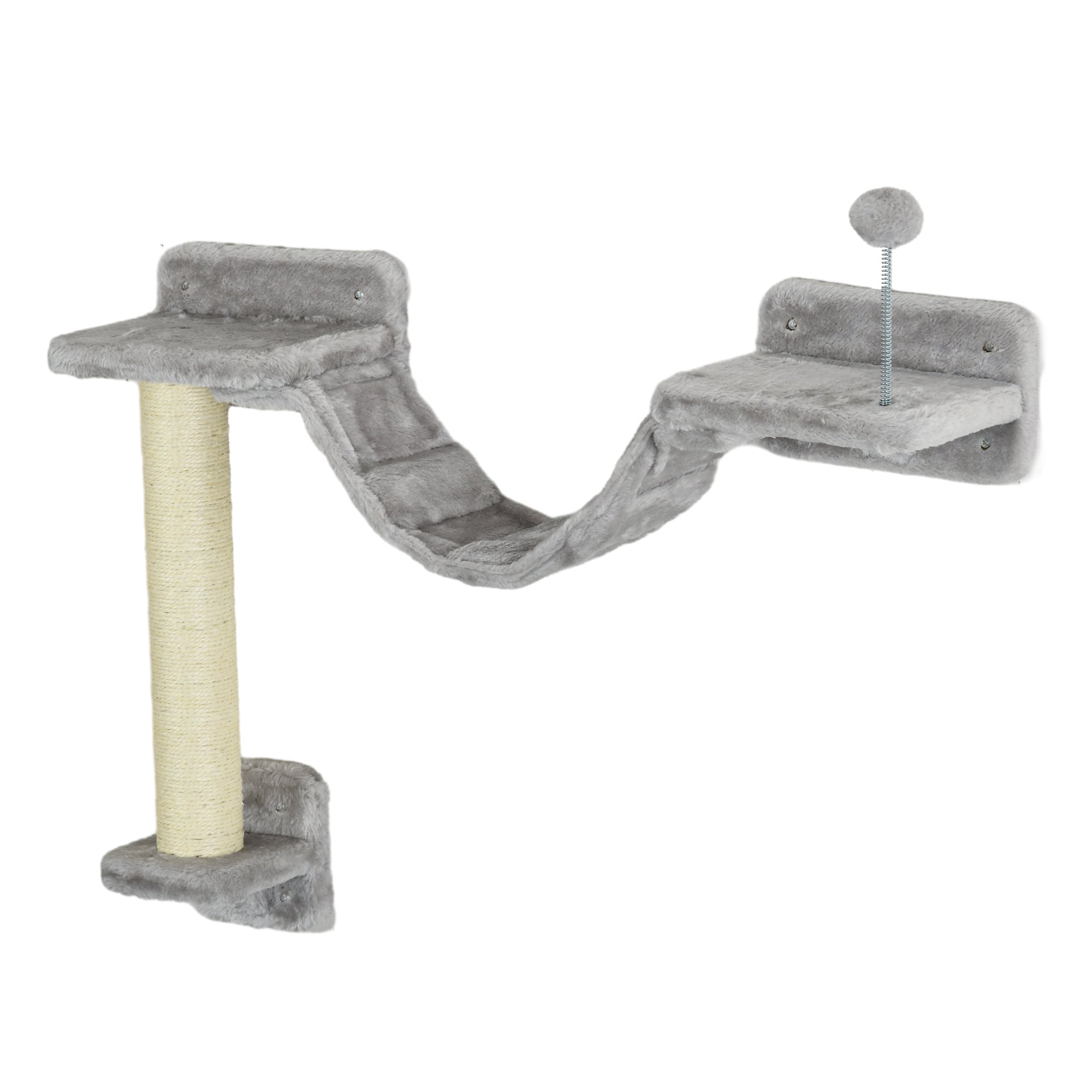 Cat Wall Shelves, 5PCs Cat Shelves with Scratching Post, Perches, Bridge, Steps, Condo, Hammock, Wall Mounted Cat Climber, Light Grey