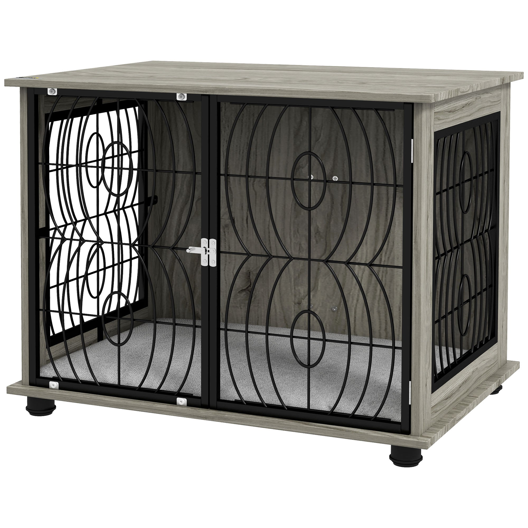 Dog Crate Furniture, Dog Cage End Table with Large Top, Soft Washable Cushion, Lockable Front Door, Wire Mesh Ventilation, Indoor Pet Crate for Medium Sized, 80 x 56 x 63cm - Grey
