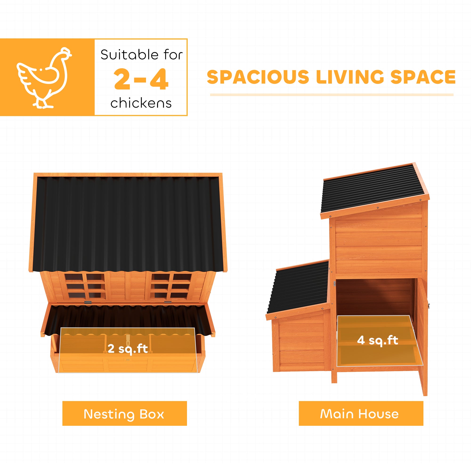 Wooden Chicken Coop, 39" Chicken House with Nesting Box, Pull-Out Tray, Waterproof Roof, Hen House Outdoor Poultry Cage for 2-4 Chickens, Rabbits, Small Animals, for Backyard, Orange