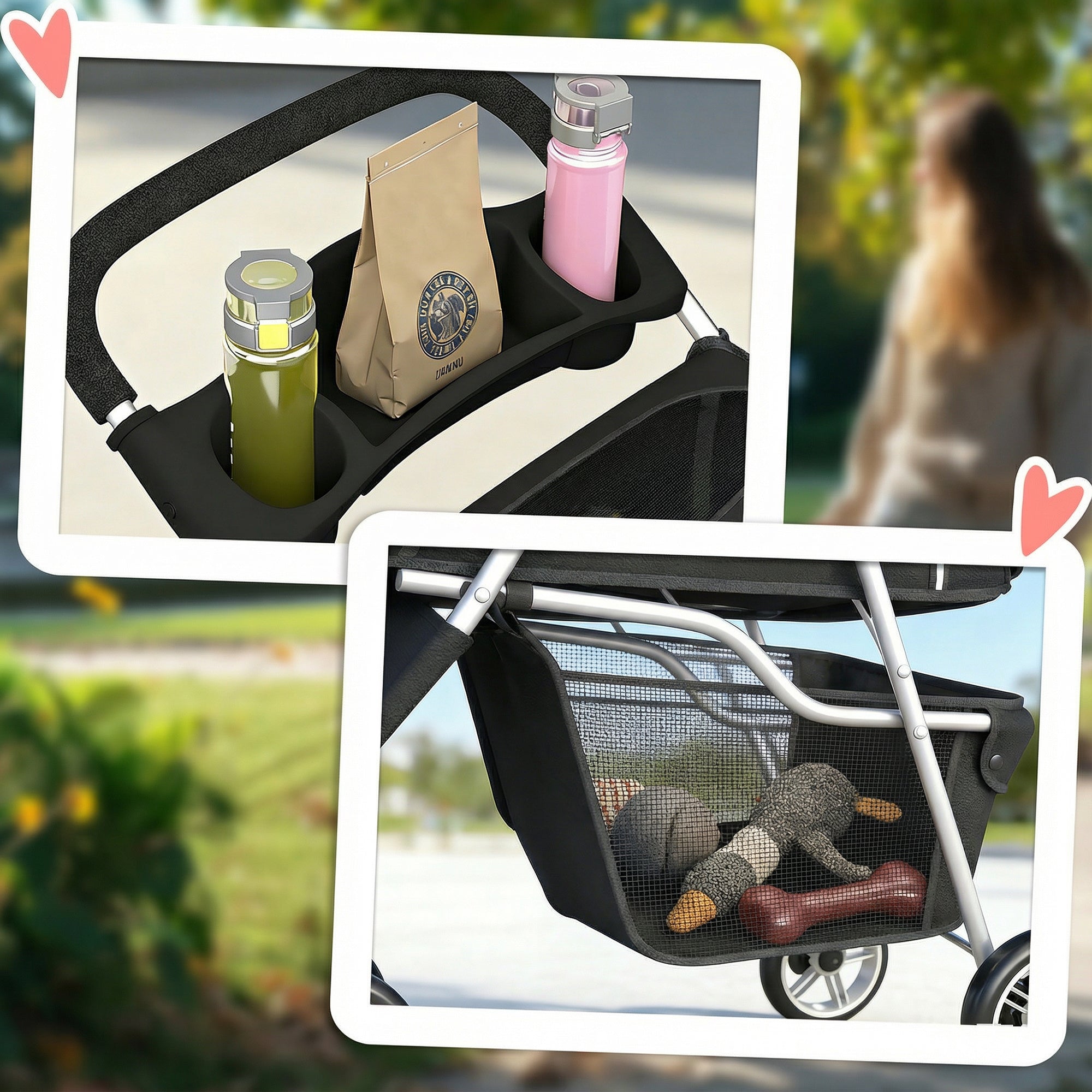 Dog Stroller, 3 Wheels Foldable Cat Dog Pram with Cup Holder, Storage Basket, Pet Stroller for Small Miniature Dogs, Black