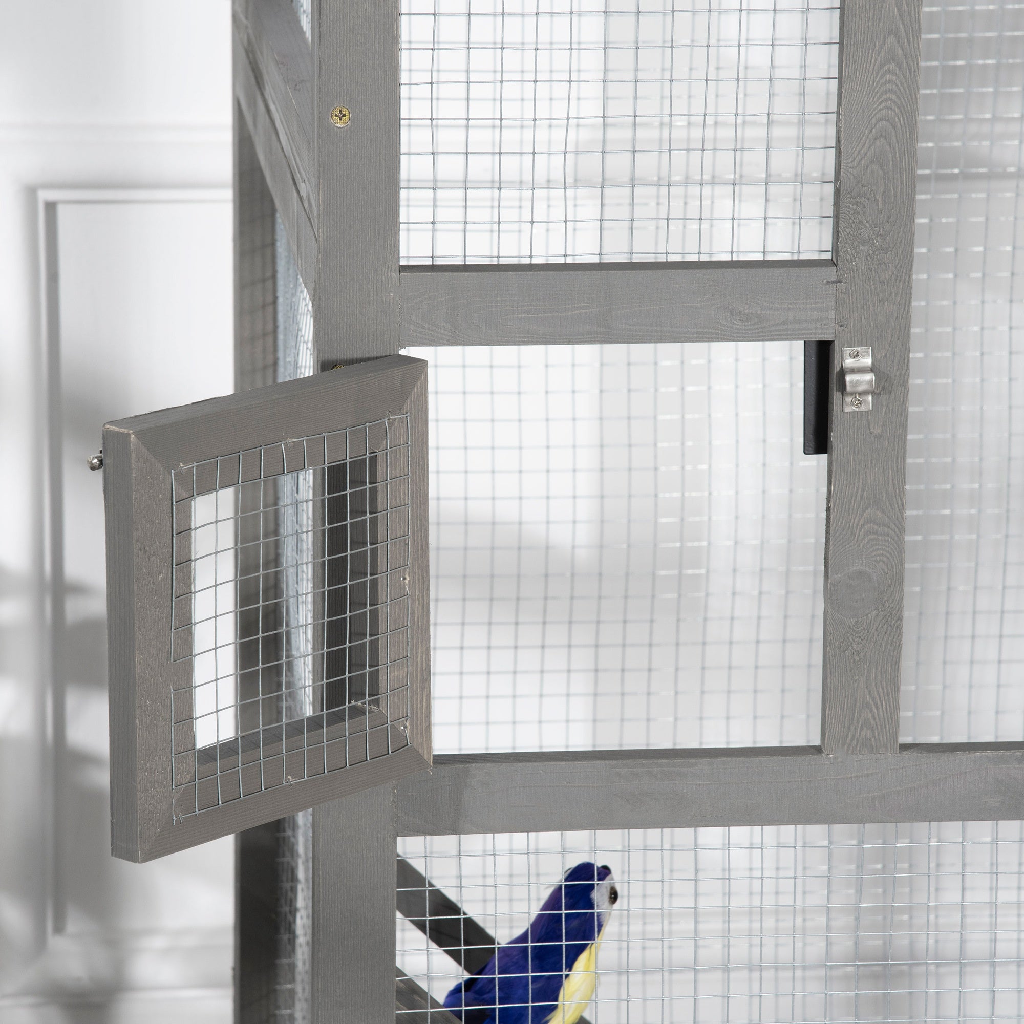 65" Wooden Bird Cage Outdoor Aviary House for Parrot, Parakeet, with Pull Out Tray and 2 Doors, Grey