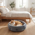 Load image into Gallery viewer, Cat Bed, Reversible Dog Pet Bed for Indoor Cats and Small Dogs, Round Bed with Supportive Bolster, Dark Grey
