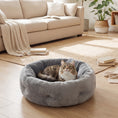 Load image into Gallery viewer, Cat Bed, Reversible Dog Pet Bed for Indoor Cats and Small Dogs, Round Bed with Supportive Bolster, Dark Grey
