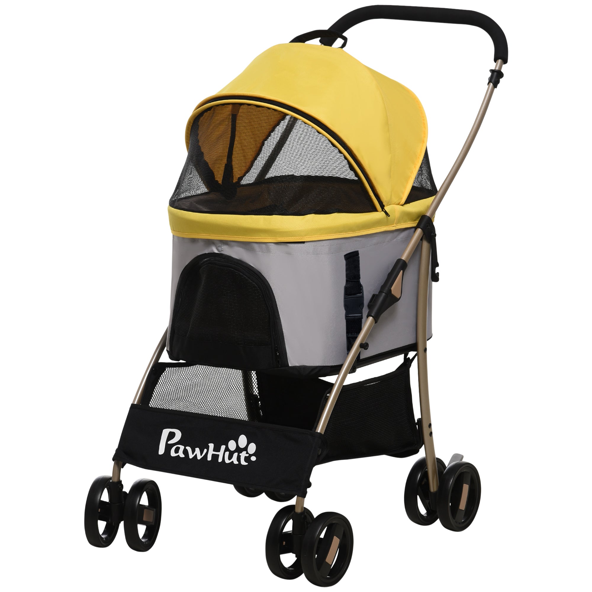 Dog Pram Dog Stroller 3 in 1 Pet Pushchair Detachable Design with Universal Wheels, Brake for Small Miniature Dogs - Yellow