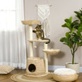 Load image into Gallery viewer, Cat Tree Tower for Indoor Cats, Climbing Activity Centre, Kitten Furniture with Cattail Fluff Bed House, Sisal Scratching Post, Hanging Ball, 50 x 50 x 119cm, Natural Tone
