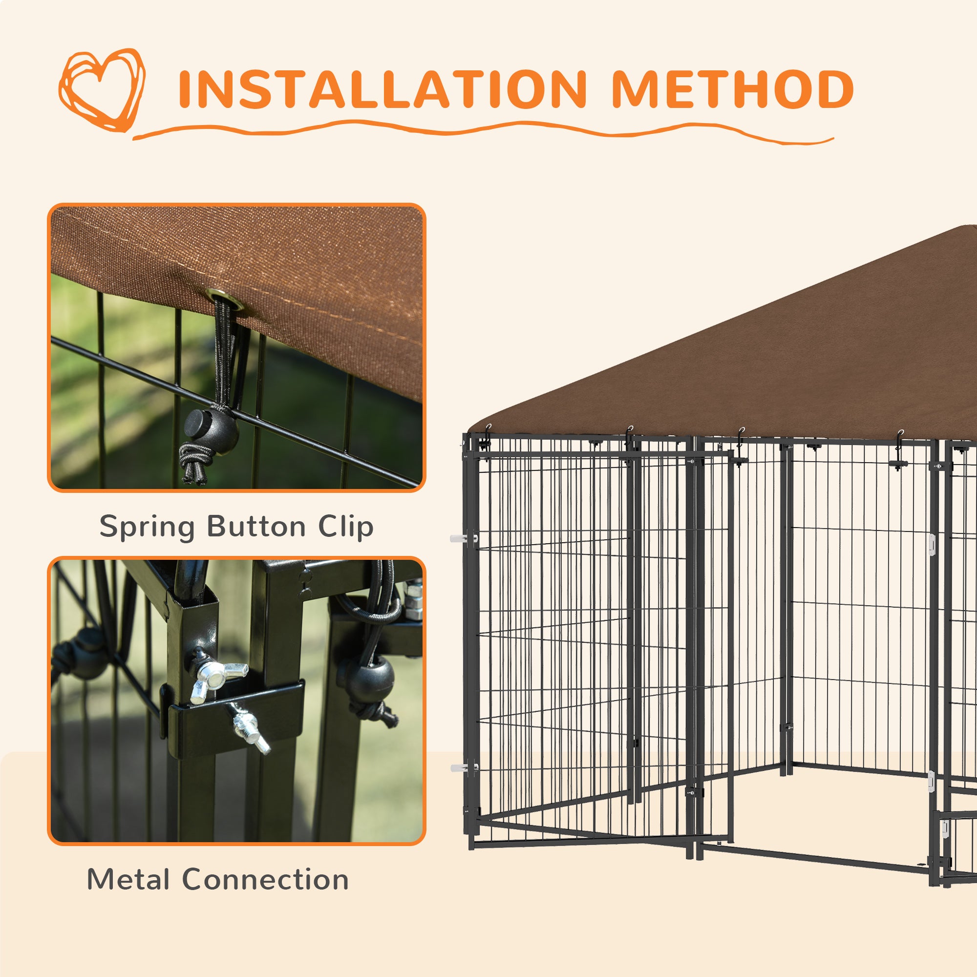Outside Dog Kennel, 6.9' x 4.6' x 5' Puppy Play Pen with Canopy, Garden Playpen Fence Crate Enclosure Cage Rotating Bowl, for Dogs, Chickens, Ducks, Black