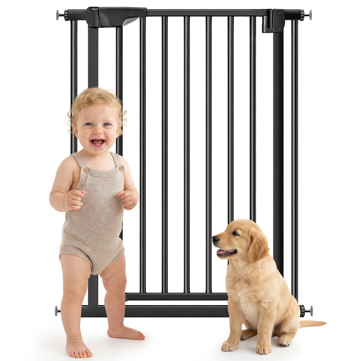 30"-32" Baby Gate, 36"H Pet Gate with Auto-Close, Two-Way Open, Pressure Mounted for Stairs, Doorways and Hallways, Black