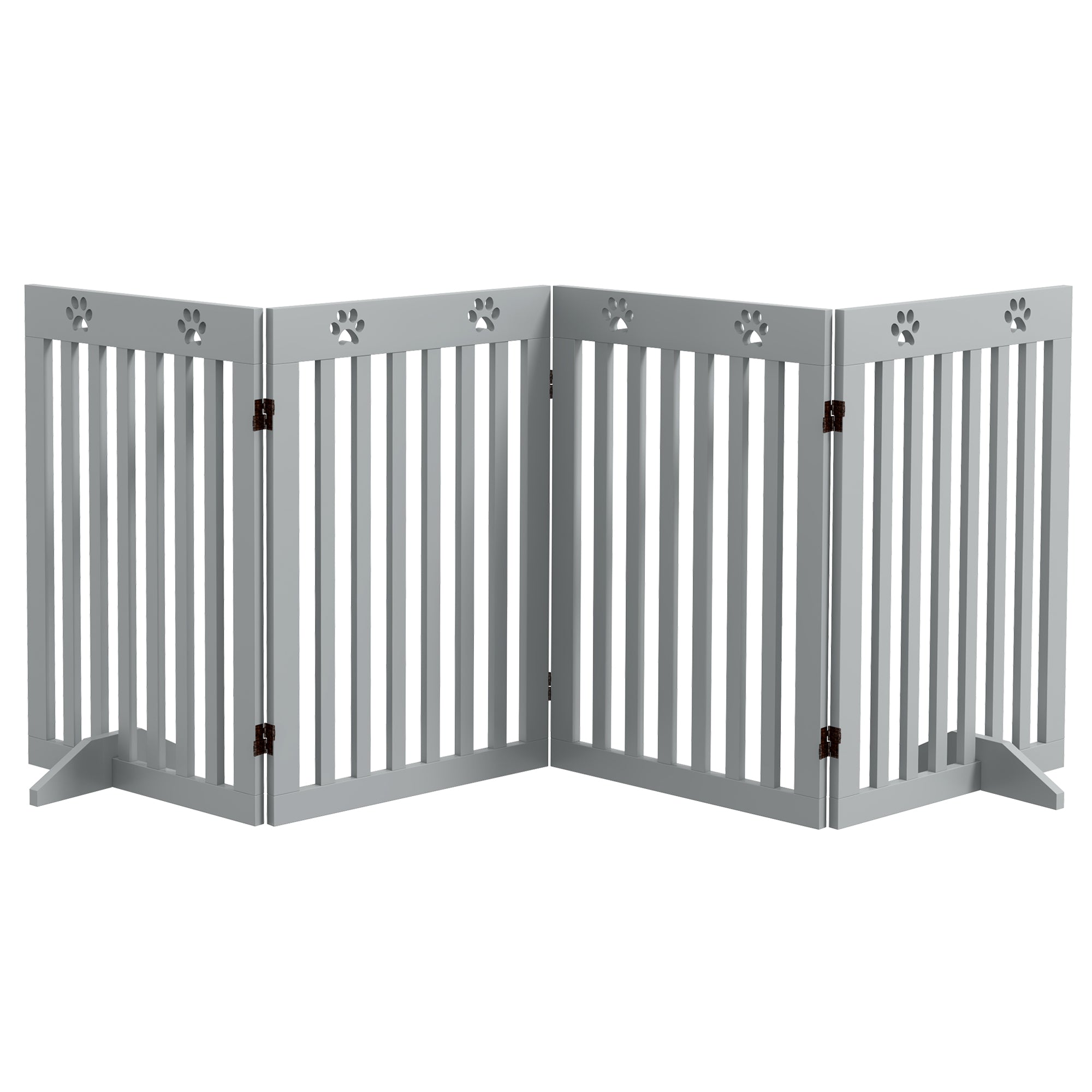 Freestanding Pet Gate 4 Panel Dog Barrier Folding Safety Fence with Support Feet up to 80.25" Long 29.5" Tall for Doorway Stairs Black Light Grey