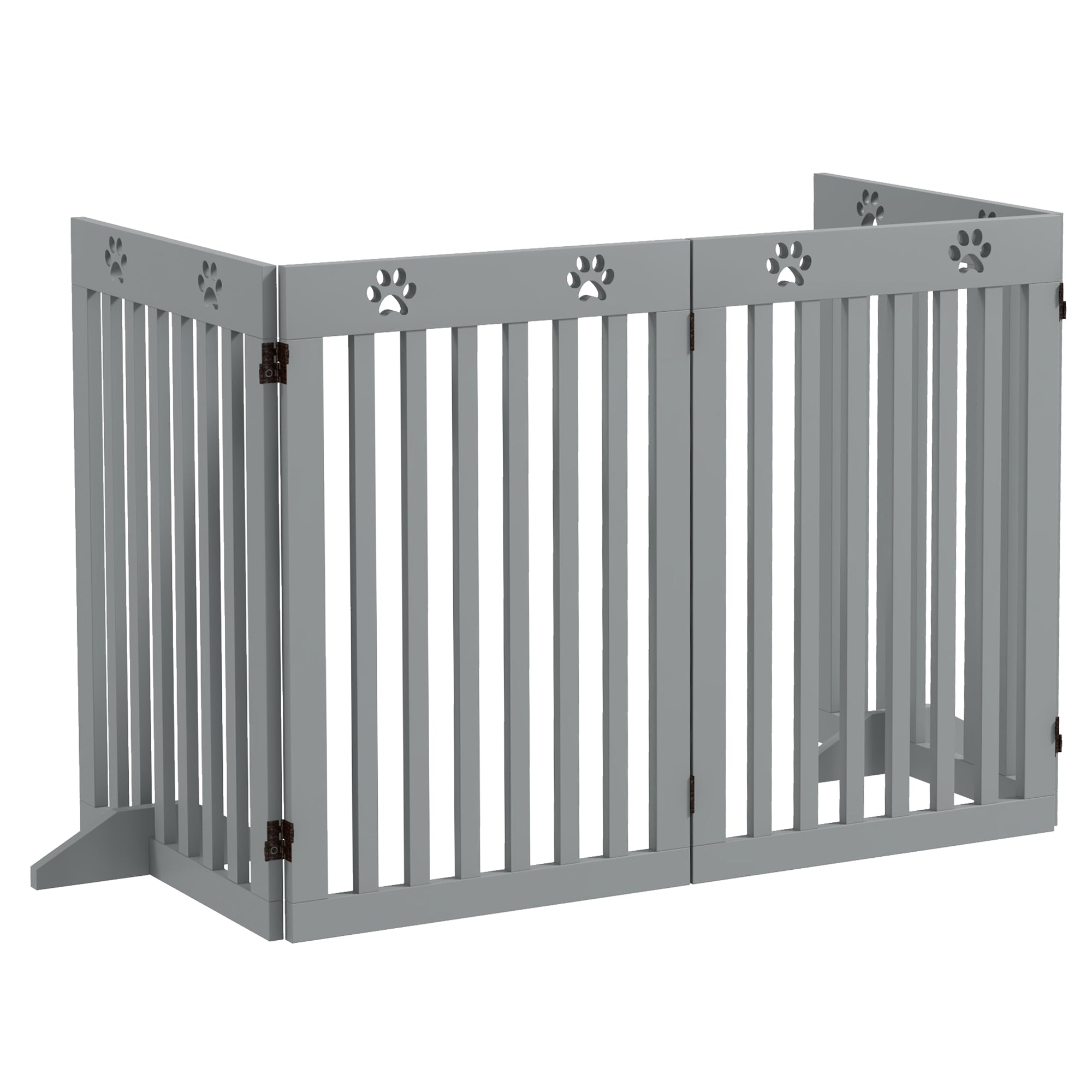 Freestanding Pet Gate 4 Panel Dog Barrier Folding Safety Fence with Support Feet up to 80.25" Long 29.5" Tall for Doorway Stairs Black Light Grey