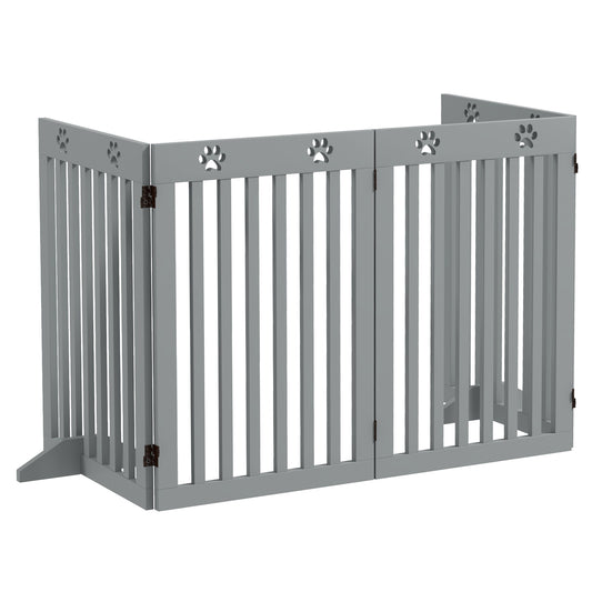 Freestanding Pet Gate 4 Panel Dog Barrier Folding Safety Fence with Support Feet up to 80.25" Long 29.5" Tall for Doorway Stairs Black Light Grey