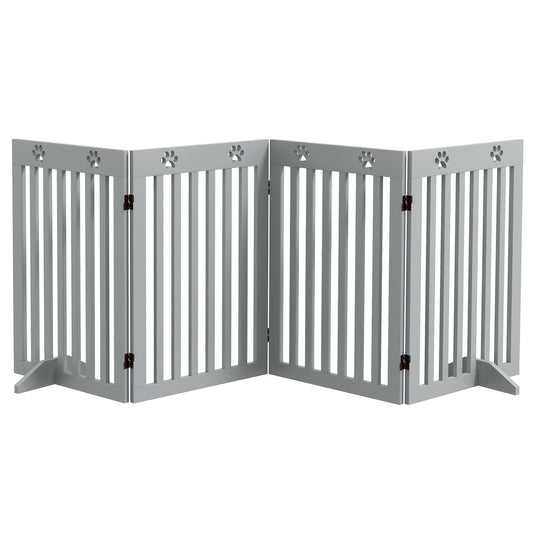 Freestanding Pet Gate 4 Panel Dog Barrier Folding Safety Fence with Support Feet up to 80.25" Long 29.5" Tall for Doorway Stairs Black Light Grey