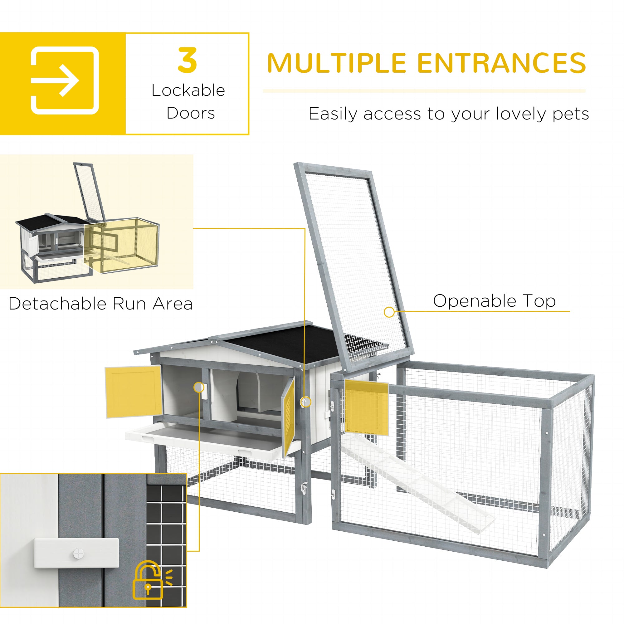 PawHut Rabbit Hutch 2-Story Bunny Cage, Guinea Pig Cage, Small Animal House with Slide Out Tray, for Indoor Outdoor, 61.5" x 23" x 27", White