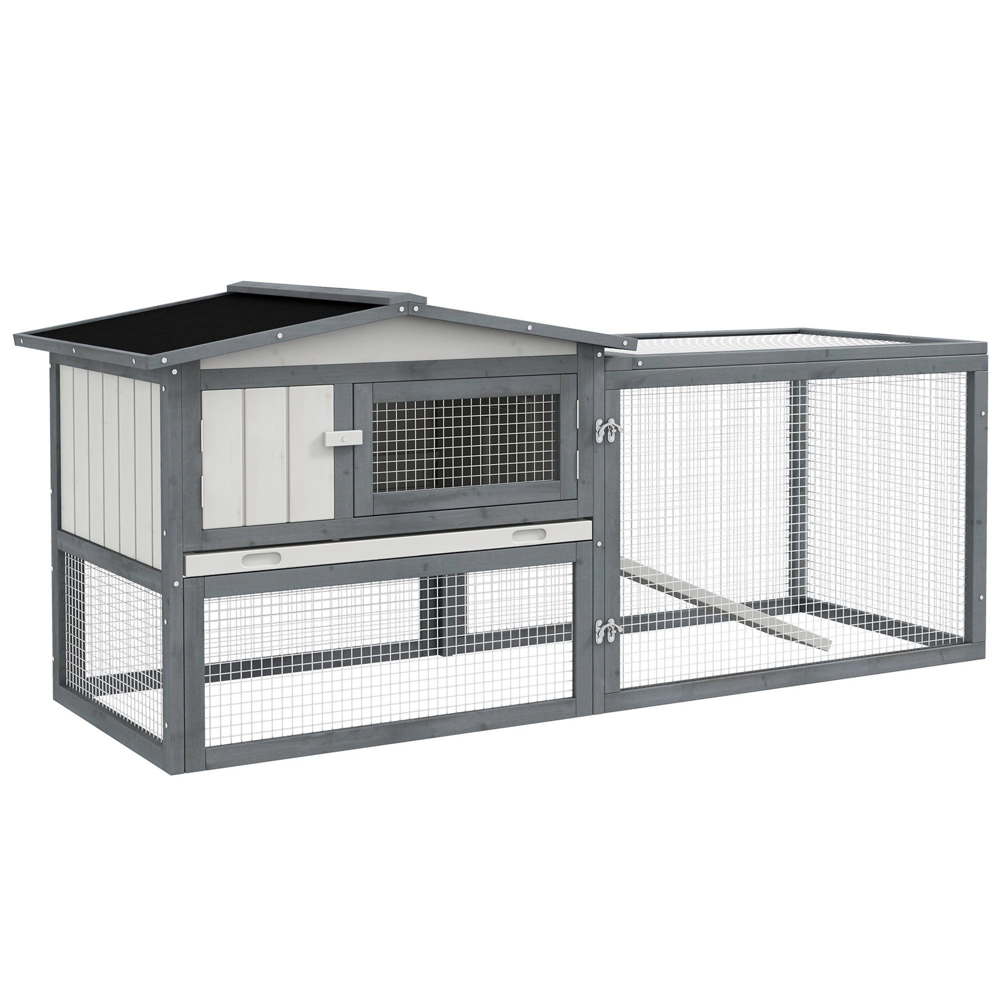 PawHut Rabbit Hutch 2-Story Bunny Cage, Guinea Pig Cage, Small Animal House with Slide Out Tray, for Indoor Outdoor, 61.5" x 23" x 27", White