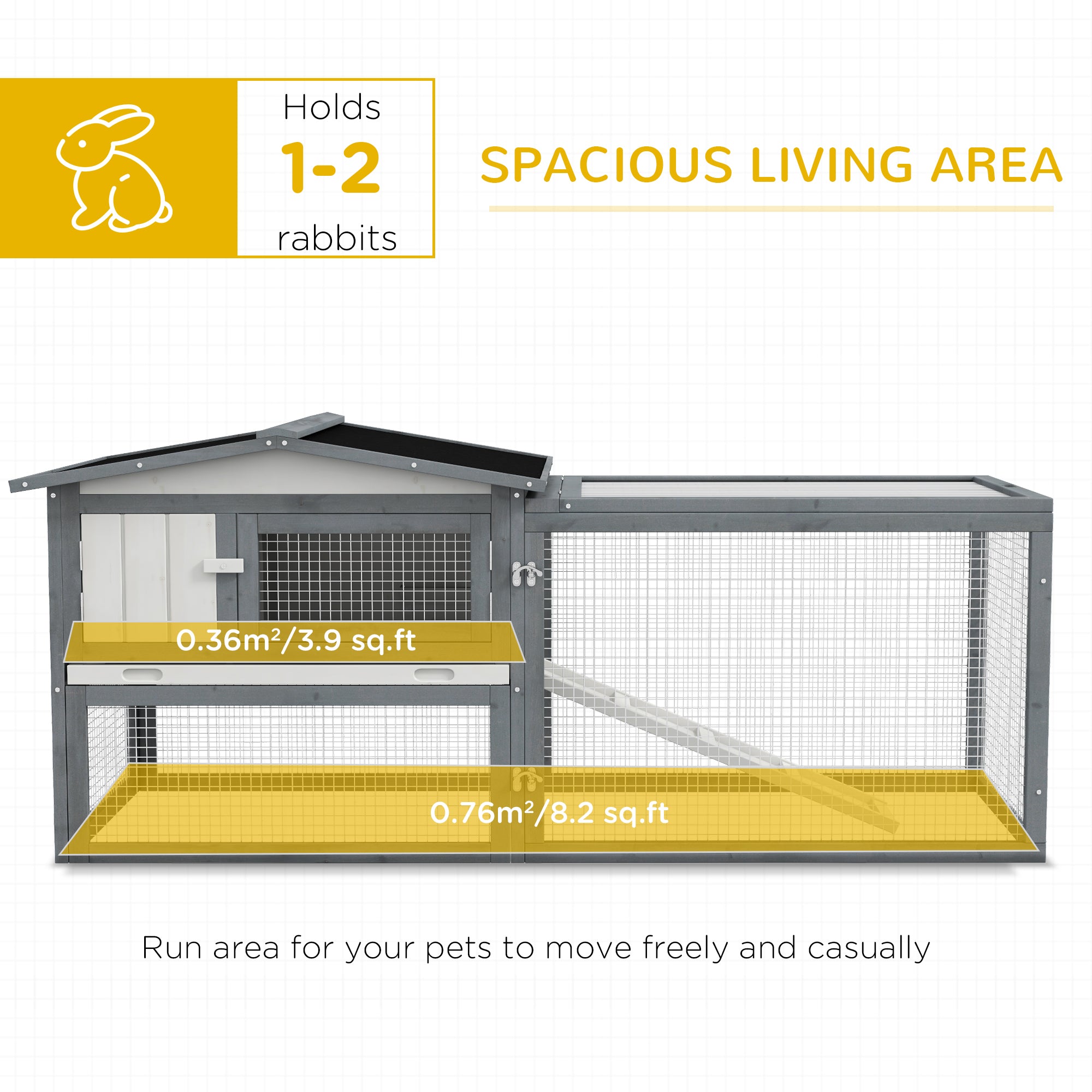 PawHut Rabbit Hutch 2-Story Bunny Cage, Guinea Pig Cage, Small Animal House with Slide Out Tray, for Indoor Outdoor, 61.5" x 23" x 27", White