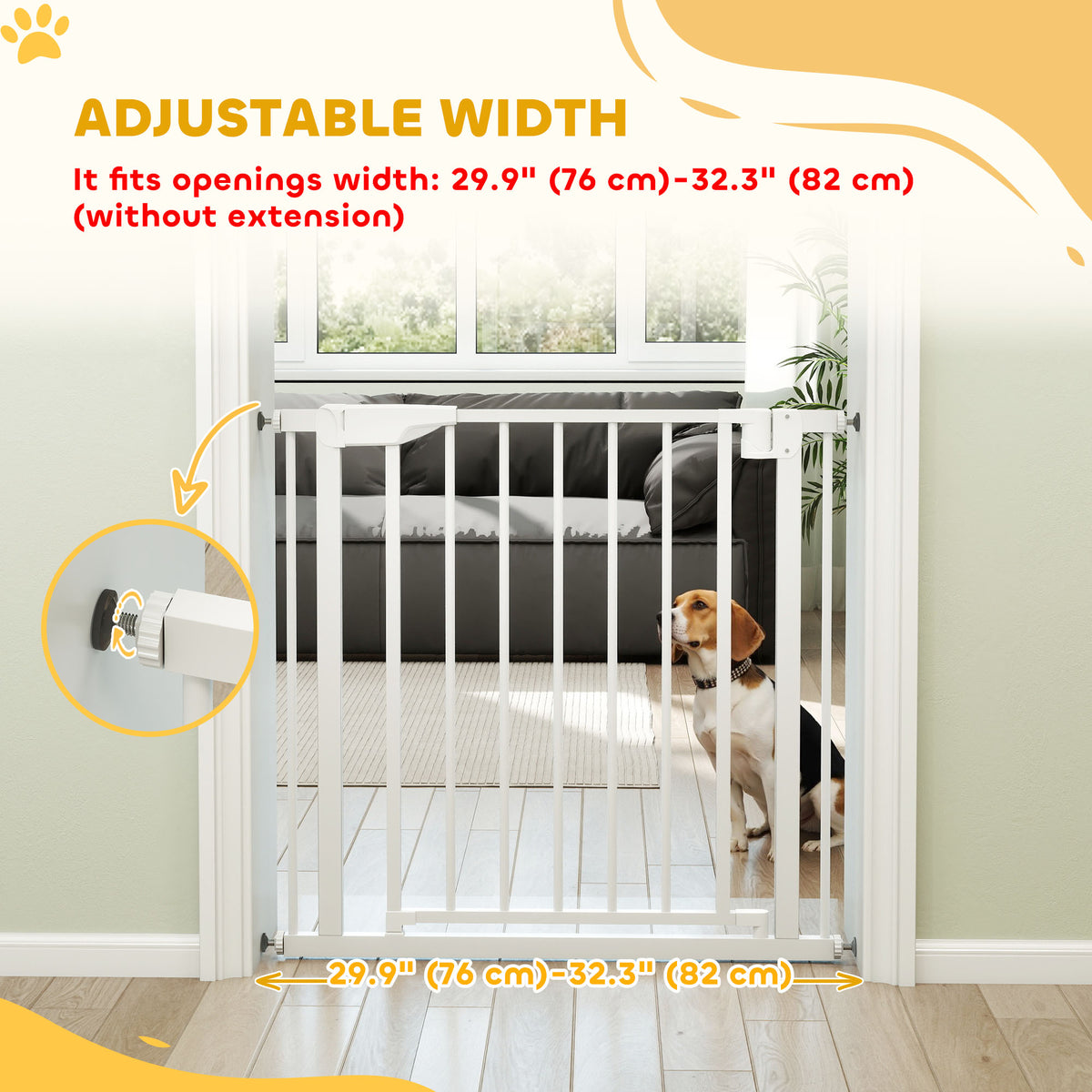 30"-32" Baby Gate, 30"H Pet Gate with Auto-Close, Two-Way Open, Pressure Mounted for Stair, Doorways and Hallways, White