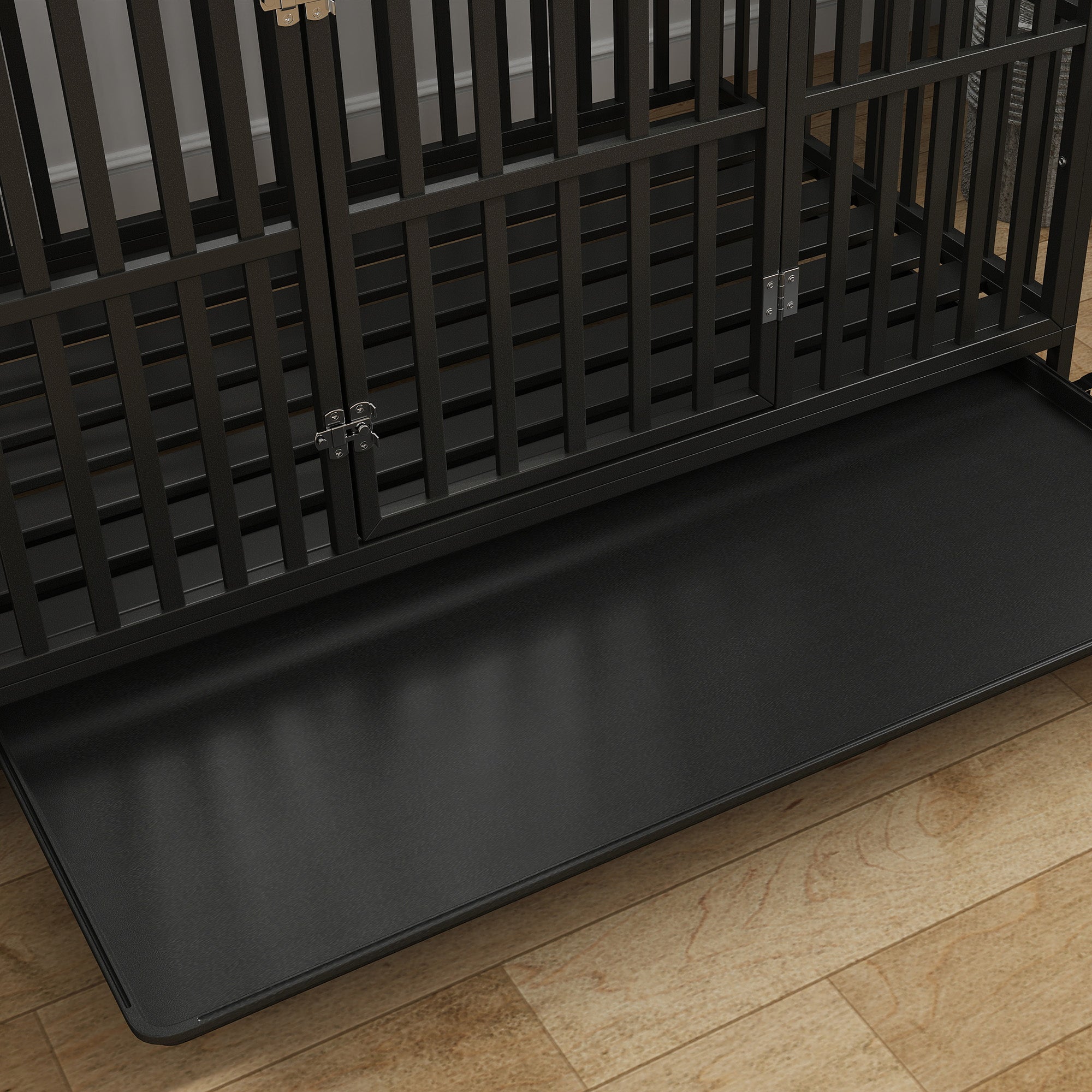 Heavy Duty Steel Dog Crate Kennel Pet Cage with Wheels for Portability and a Door for Convenient Access Anti-Pinching Floor, 49.2"L x 29.5"W x 34.6"H, Black