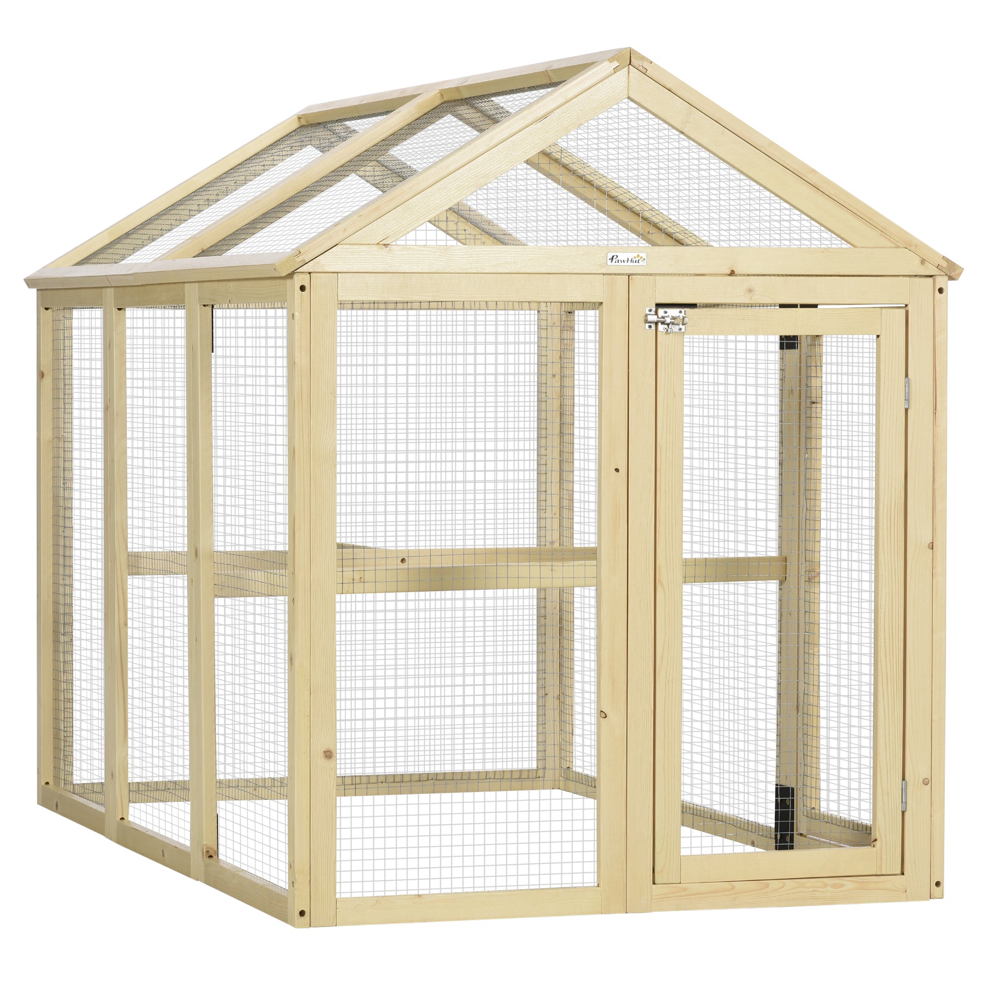 Chicken Run, Wooden Large Chicken Coop with 3 Perches and 2 Doors, Outdoor Poultry Cage for Backyard, Farm, for 1-3 Poultry, Rabbits, Ducks, 55" x 35" x 42"
