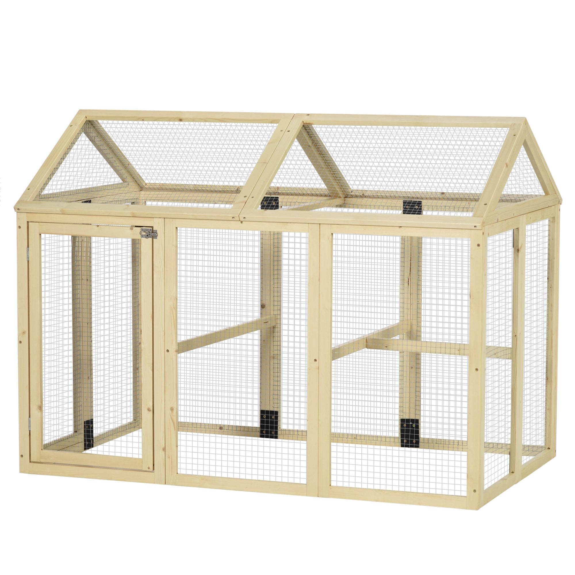 Chicken Run, Wooden Large Chicken Coop with 3 Perches and 2 Doors, Outdoor Poultry Cage for Backyard, Farm, for 1-3 Poultry, Rabbits, Ducks, 55" x 35" x 42"
