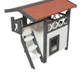 Load image into Gallery viewer, Cat House Outdoor, Wooden Feral Cat House with Balcony Stairs Asphalt Waterproof 77L x 50W x 73Hcm - White
