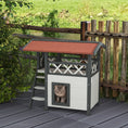 Load image into Gallery viewer, Cat House Outdoor, Wooden Feral Cat House with Balcony Stairs Asphalt Waterproof 77L x 50W x 73Hcm - White
