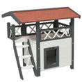 Load image into Gallery viewer, Cat House Outdoor, Wooden Feral Cat House with Balcony Stairs Asphalt Waterproof 77L x 50W x 73Hcm - White
