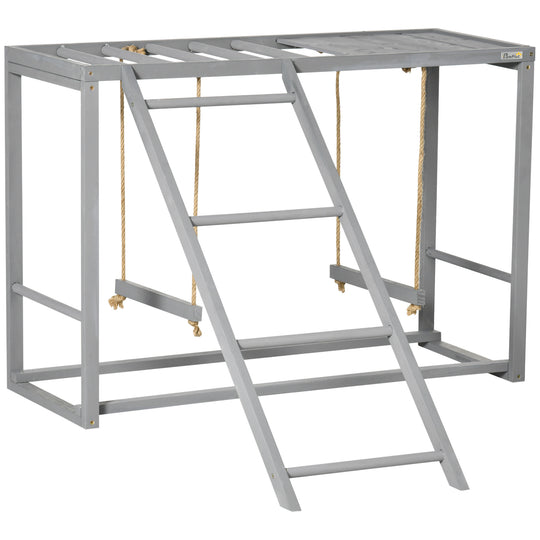 Chicken Activity Play with Swing Set, Wooden Chicken Coop Accessory with Multiple Chicken Perches & Hen Ladder for 3-4 Chickens, Grey