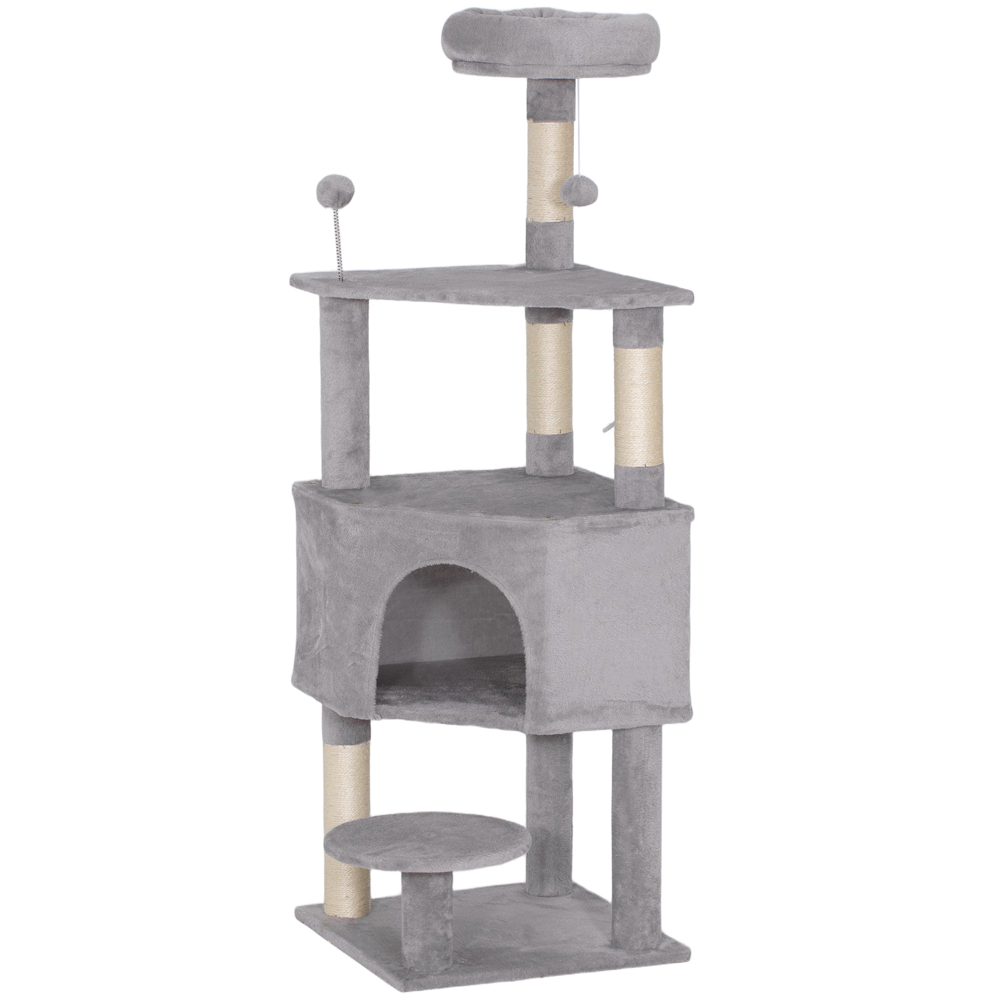 54 Inch Cat Tree, Cat Tower for Indoor Kittens with Large Cozy Condo, Plush Top Perch, Sisal Scratching Posts, Dangling Toy Ball, Light Grey