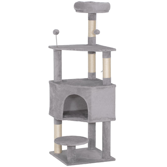 54 Inch Cat Tree, Cat Tower for Indoor Kittens with Large Cozy Condo, Plush Top Perch, Sisal Scratching Posts, Dangling Toy Ball, Light Grey