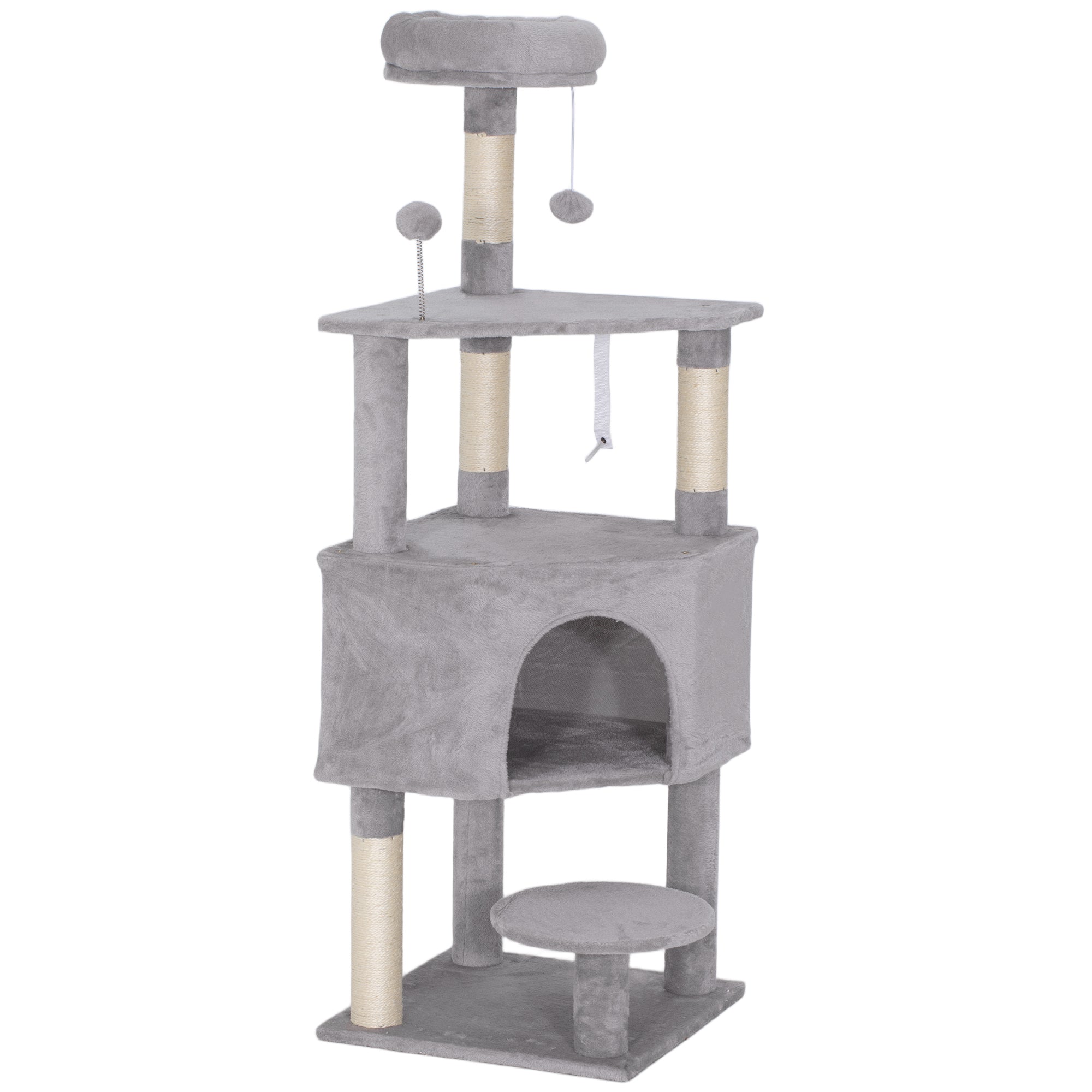 54 Inch Cat Tree, Cat Tower for Indoor Kittens with Large Cozy Condo, Plush Top Perch, Sisal Scratching Posts, Dangling Toy Ball, Light Grey