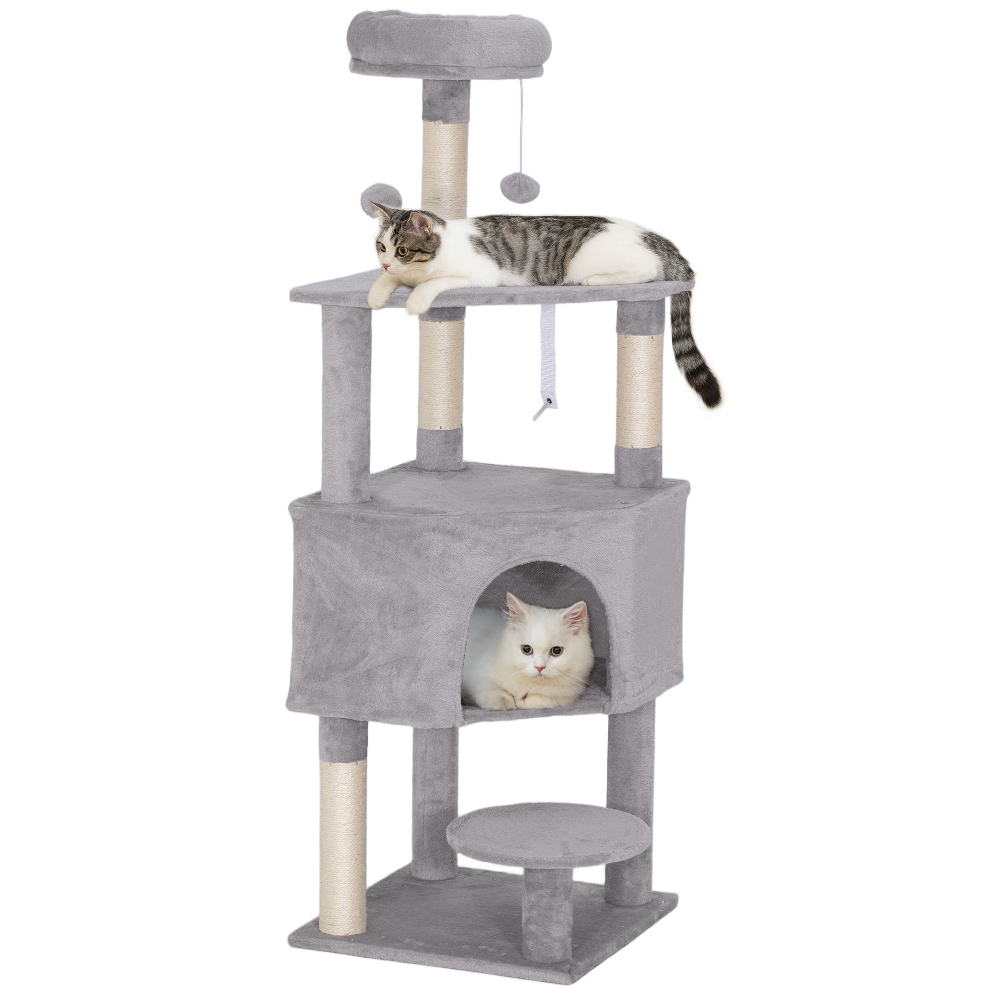 54 Inch Cat Tree, Cat Tower for Indoor Kittens with Large Cozy Condo, Plush Top Perch, Sisal Scratching Posts, Dangling Toy Ball, Light Grey