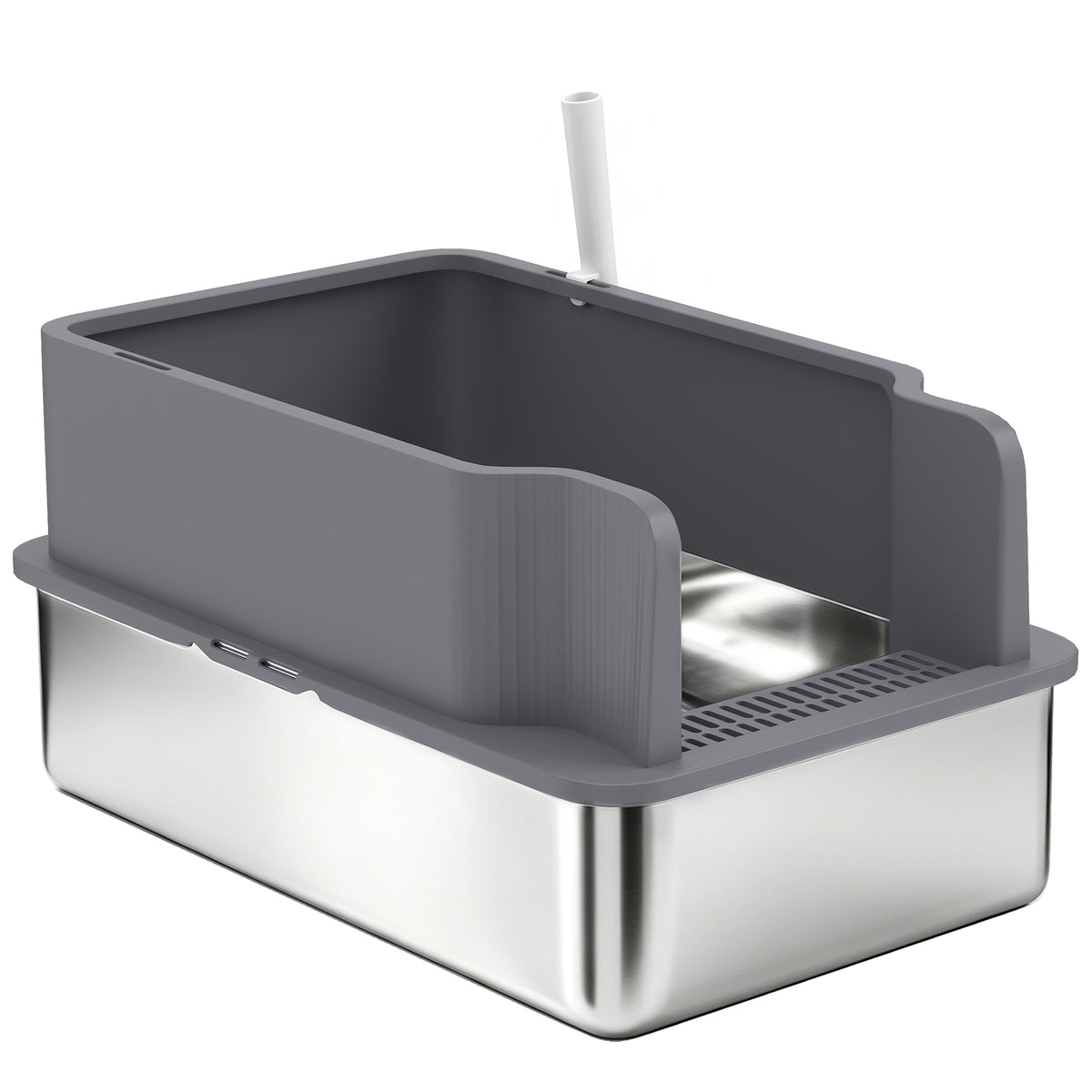 22.8"x14.6"x11.8" Stainless Steel Sifting Litter Box, Sifting Stainless Steel Litter Box for Pine Pellets, High Sided, Anti-Leakage, Less Tracking, Includes Scoop & 10 Pads