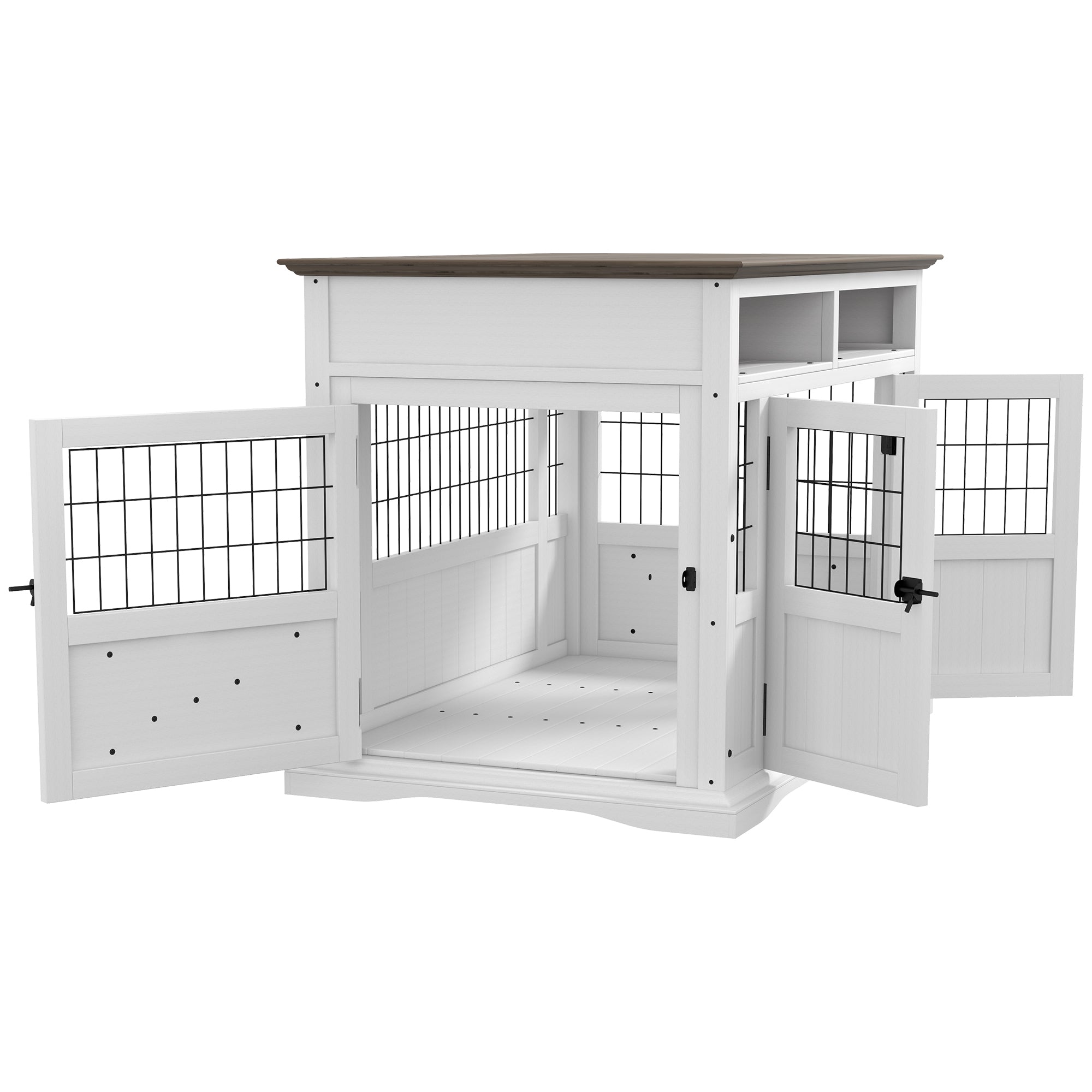 PawHut Dog Crate Furniture Side End Table with Storage, 41" Modern Wooden Dog Kennel Furniture with Double Doors for Small and Medium Dogs, White