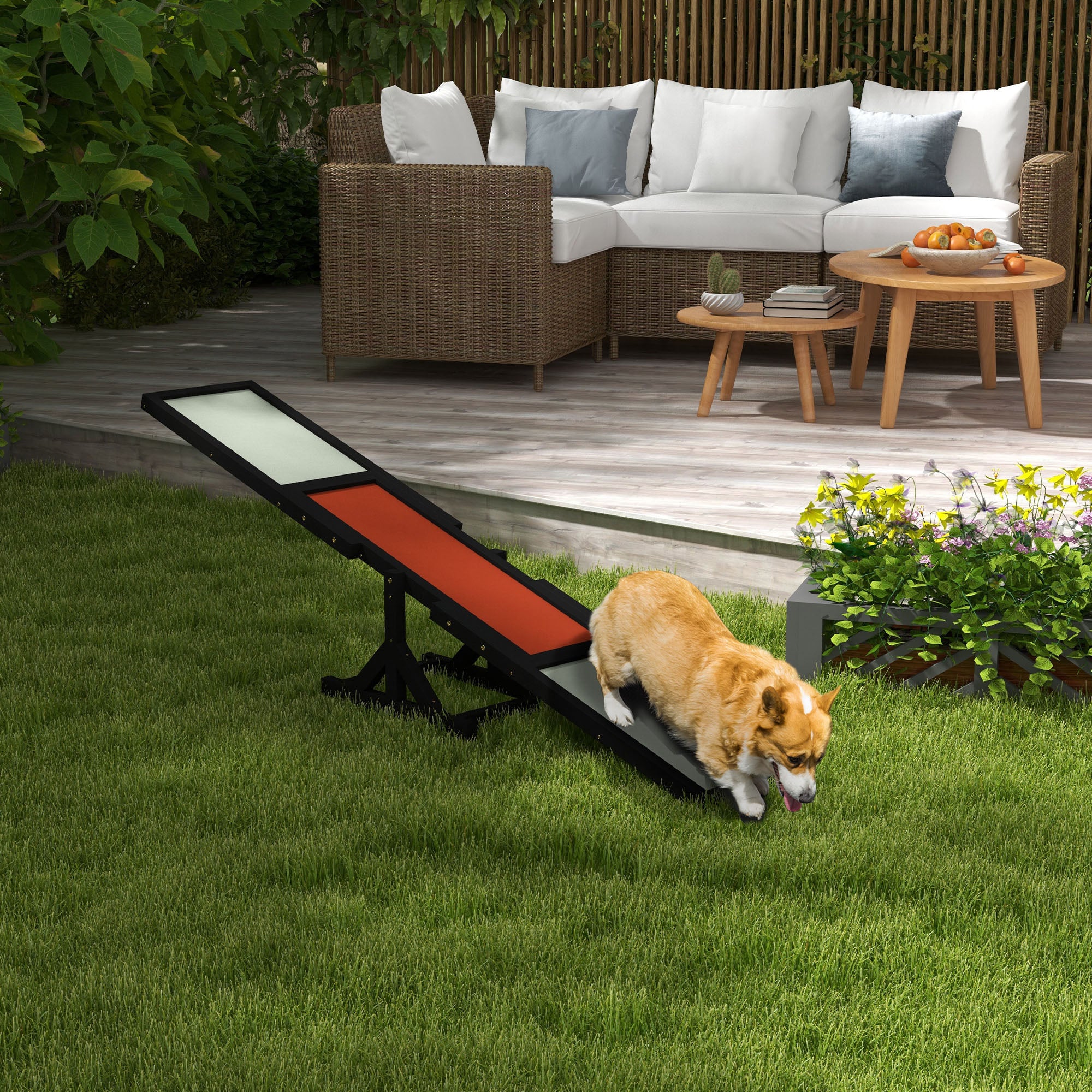 Wooden Pet Seesaw for Big Dogs, Agility Training Equipment for Dogs with Anti-Slip surface, 180 x 30 x 30cm - Black