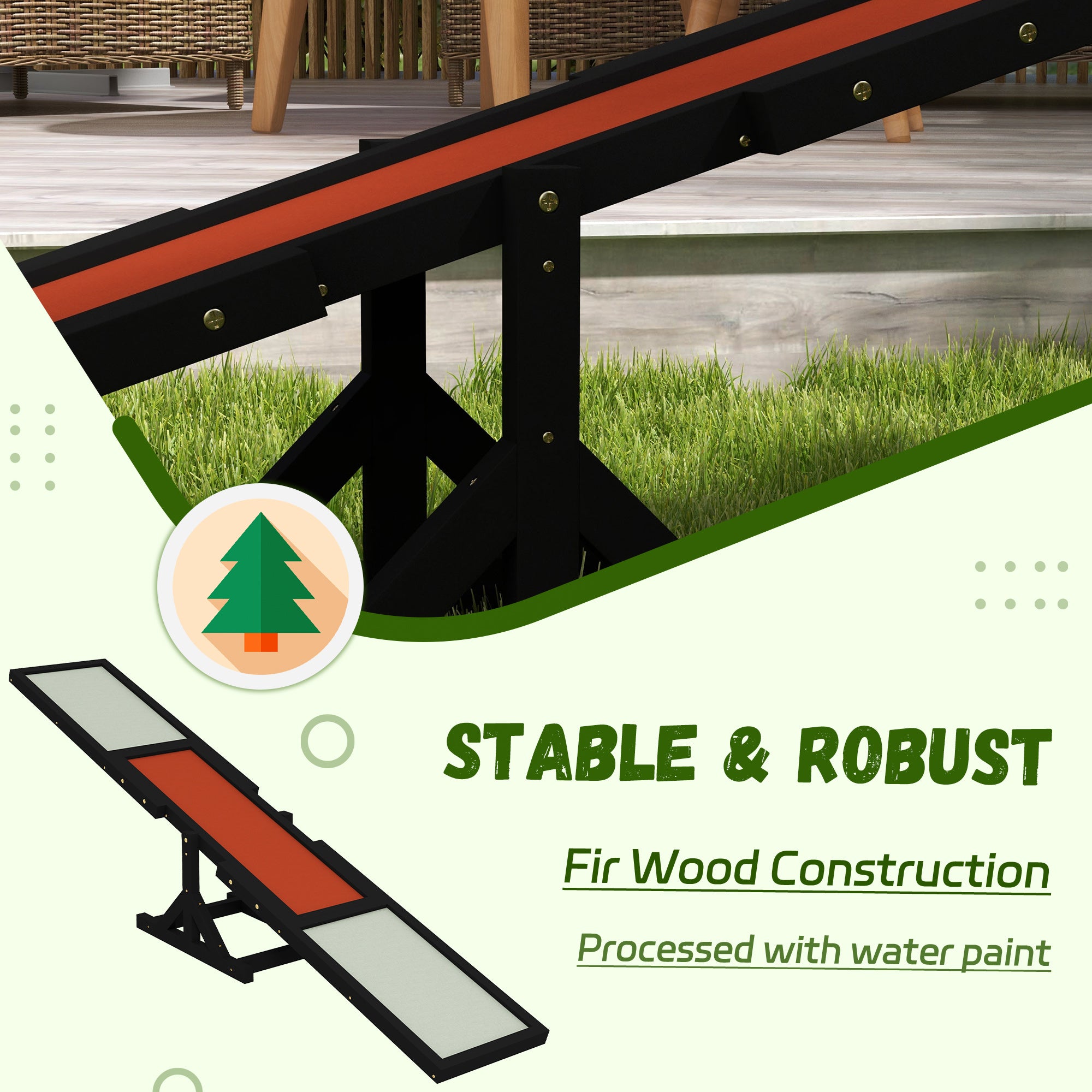 Wooden Pet Seesaw for Big Dogs, Agility Training Equipment for Dogs with Anti-Slip surface, 180 x 30 x 30cm - Black