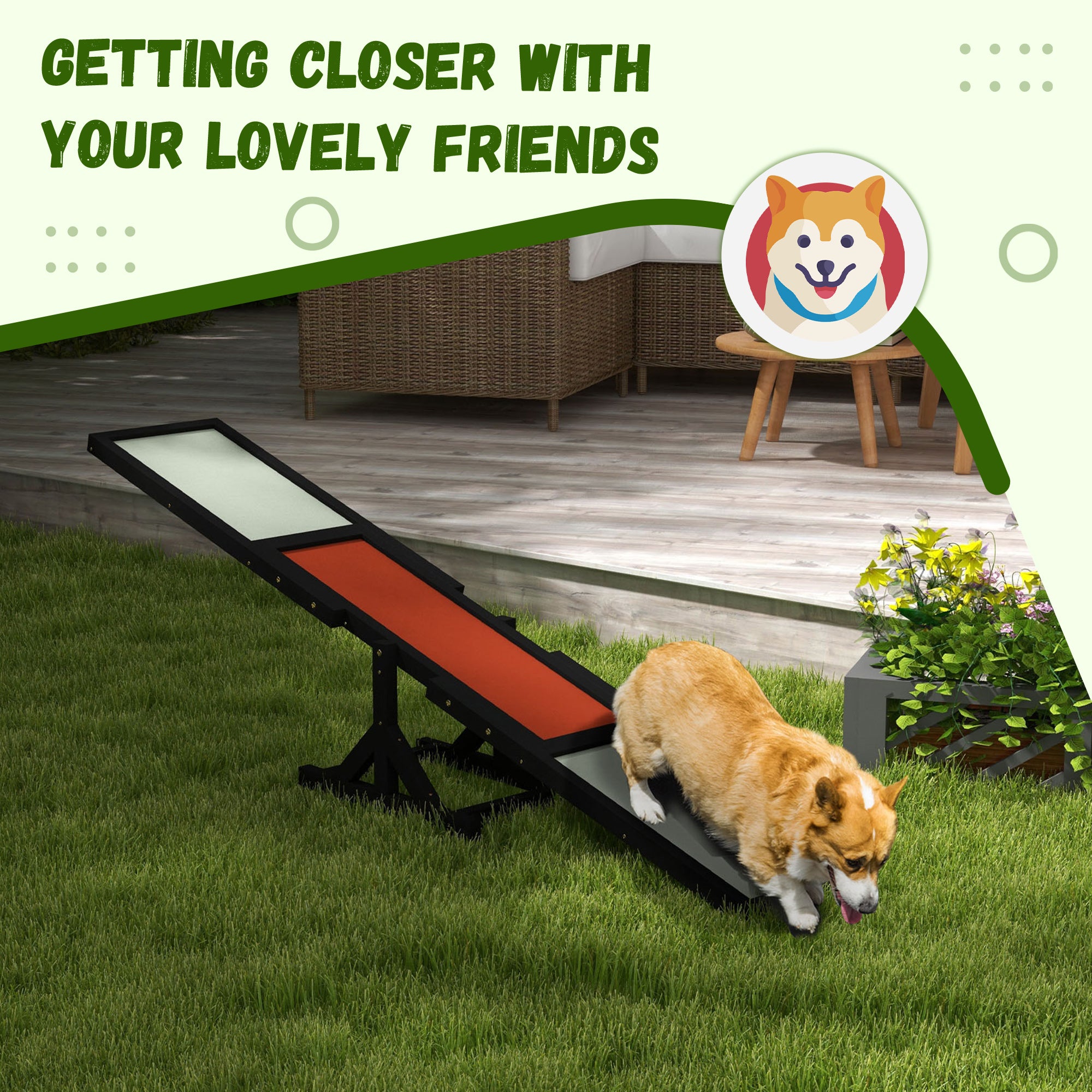Wooden Pet Seesaw for Big Dogs, Agility Training Equipment for Dogs with Anti-Slip surface, 180 x 30 x 30cm - Black